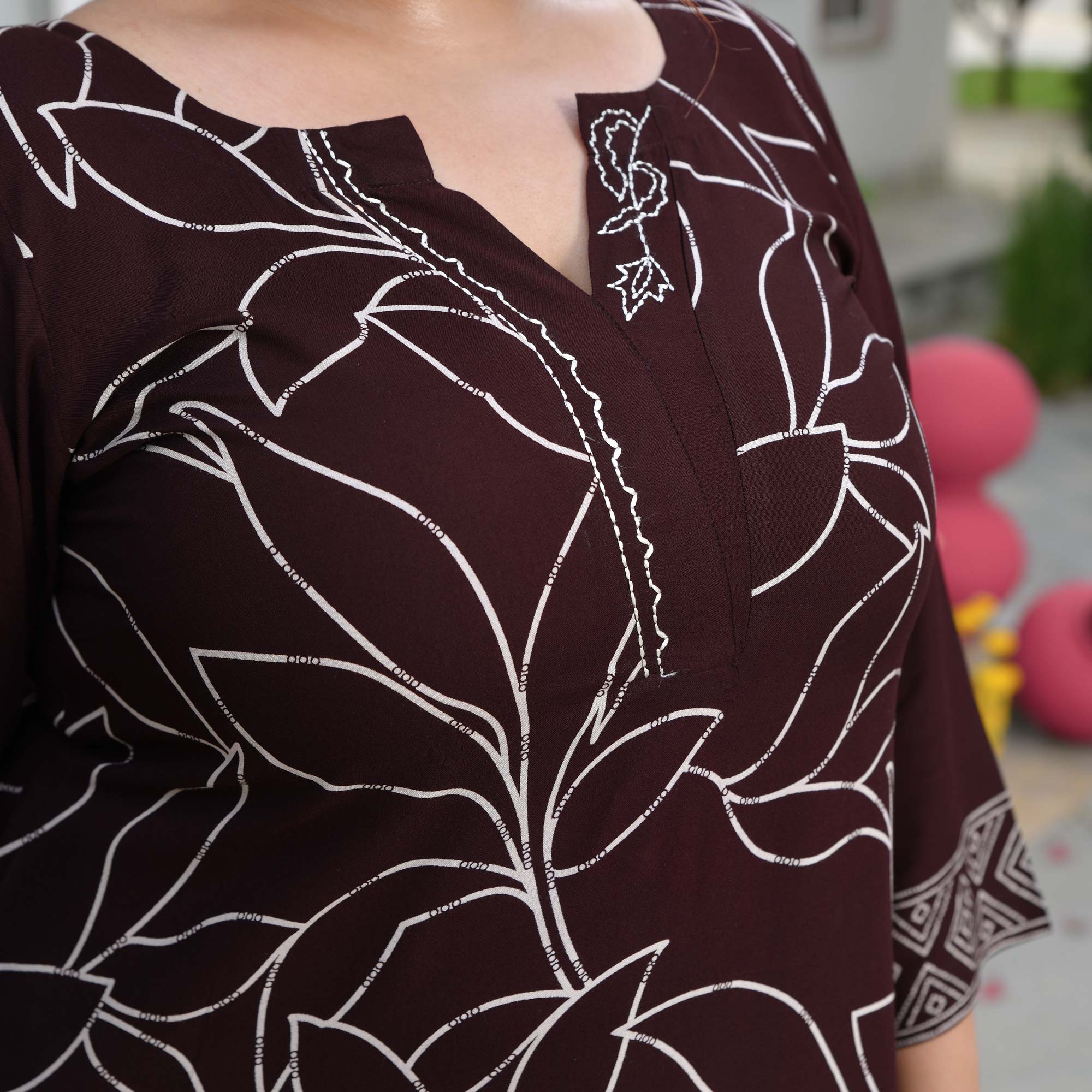 Lucy- Cola Floral Embroidered Rayon Cotton Kurta