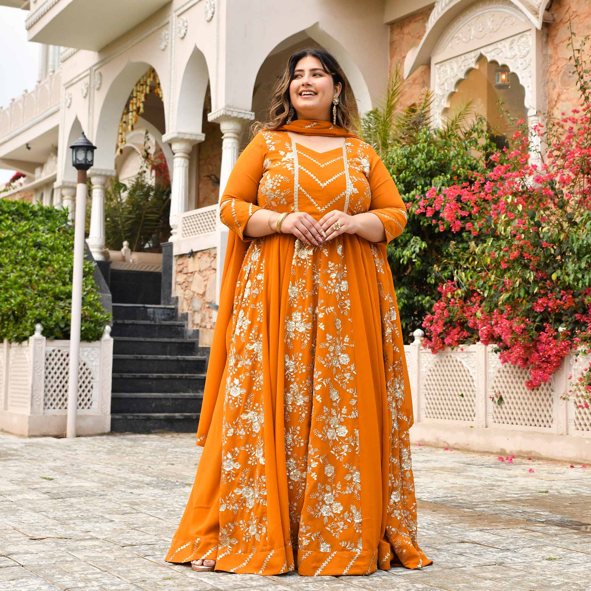 Dil Deewana- Mustard Sequin Embroidered Georgette Anarkali Set