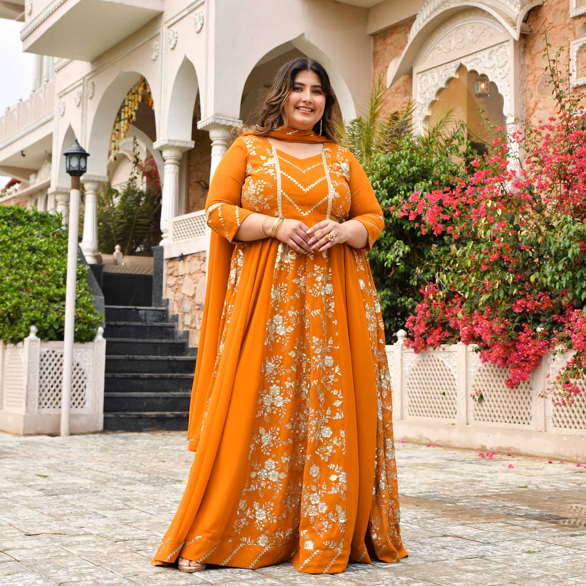 Dil Deewana- Mustard Sequin Embroidered Georgette Anarkali Set