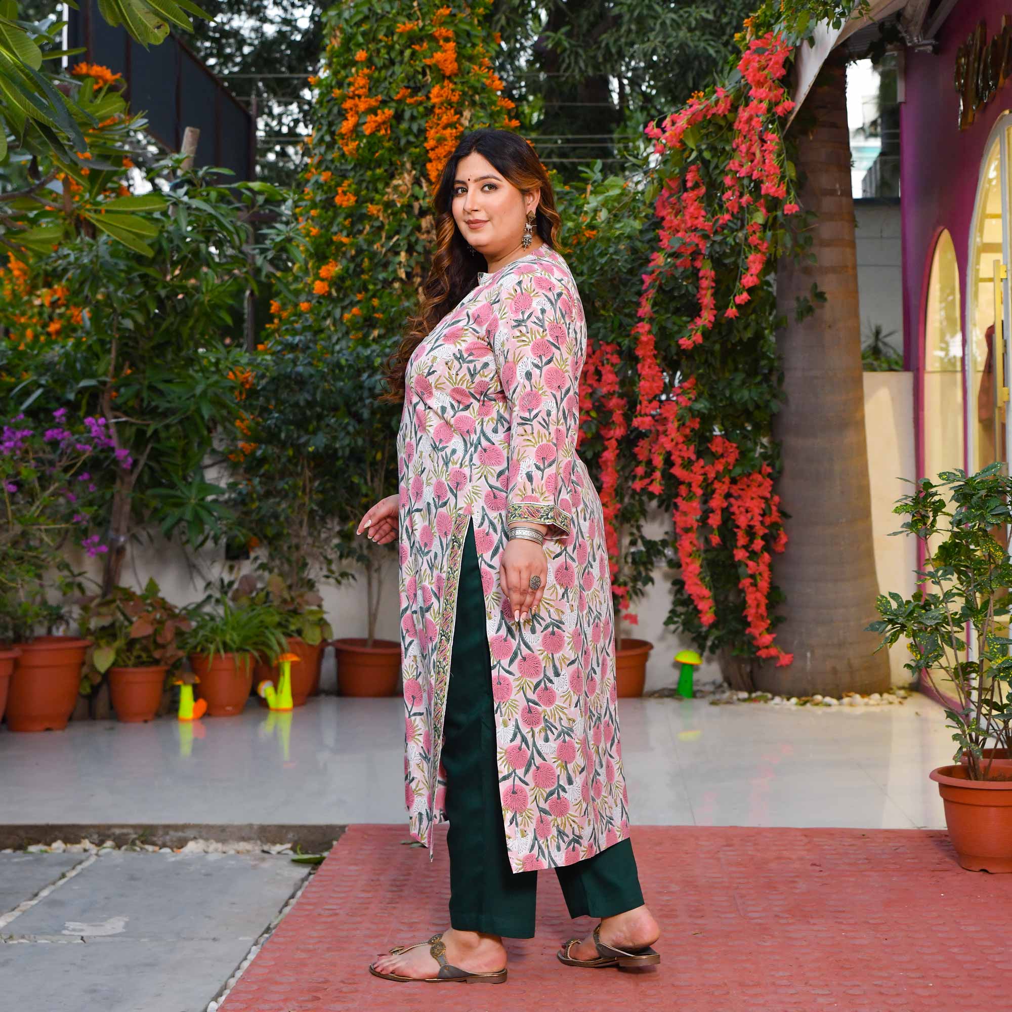 Turkish Rose- Pink Floral Printed Rayon Cotton Kurta