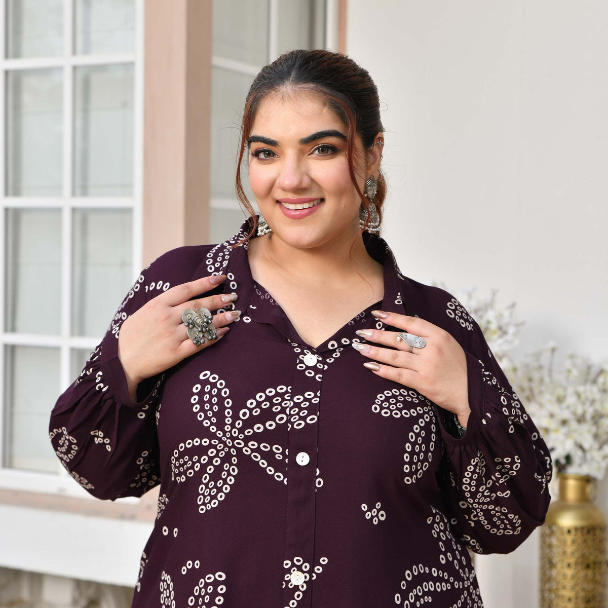 Isabelle- Plum Bandhani Rayon Cotton Farshi Set
