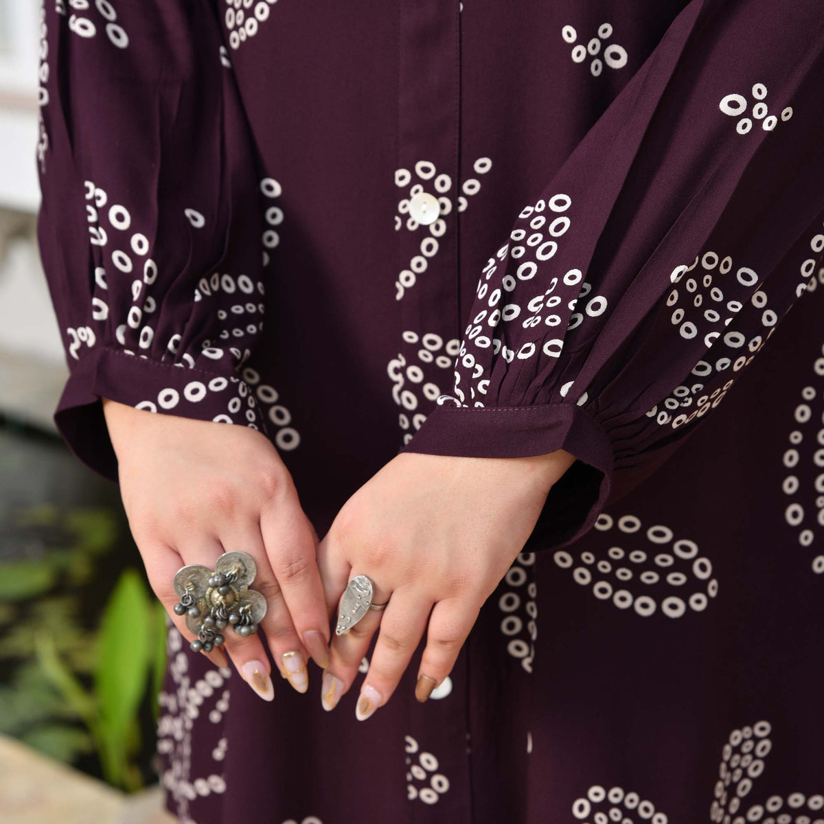 Isabelle- Plum Bandhani Rayon Cotton Farshi Set