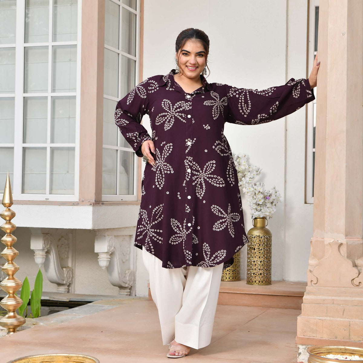 Isabelle- Plum Bandhani Rayon Cotton Farshi Set