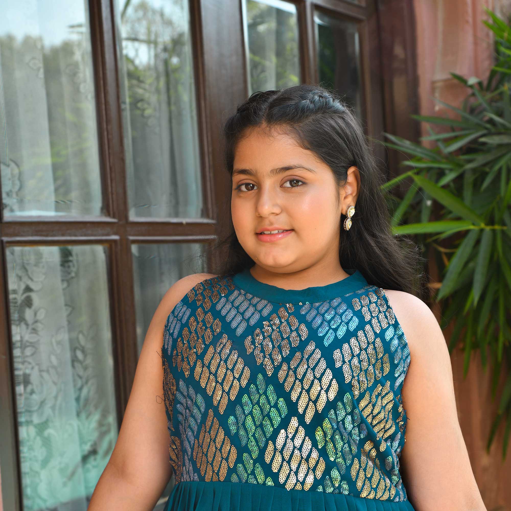 Aqua Metallic Sequin Embroidered Asymmetrical Dress