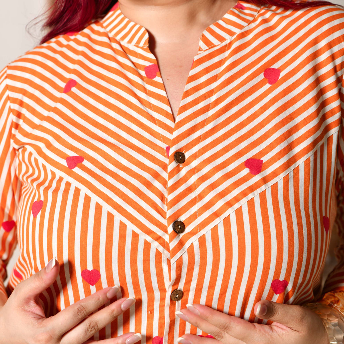 Buttercup- Orange Love Striped Pure Cotton Aline Kurta