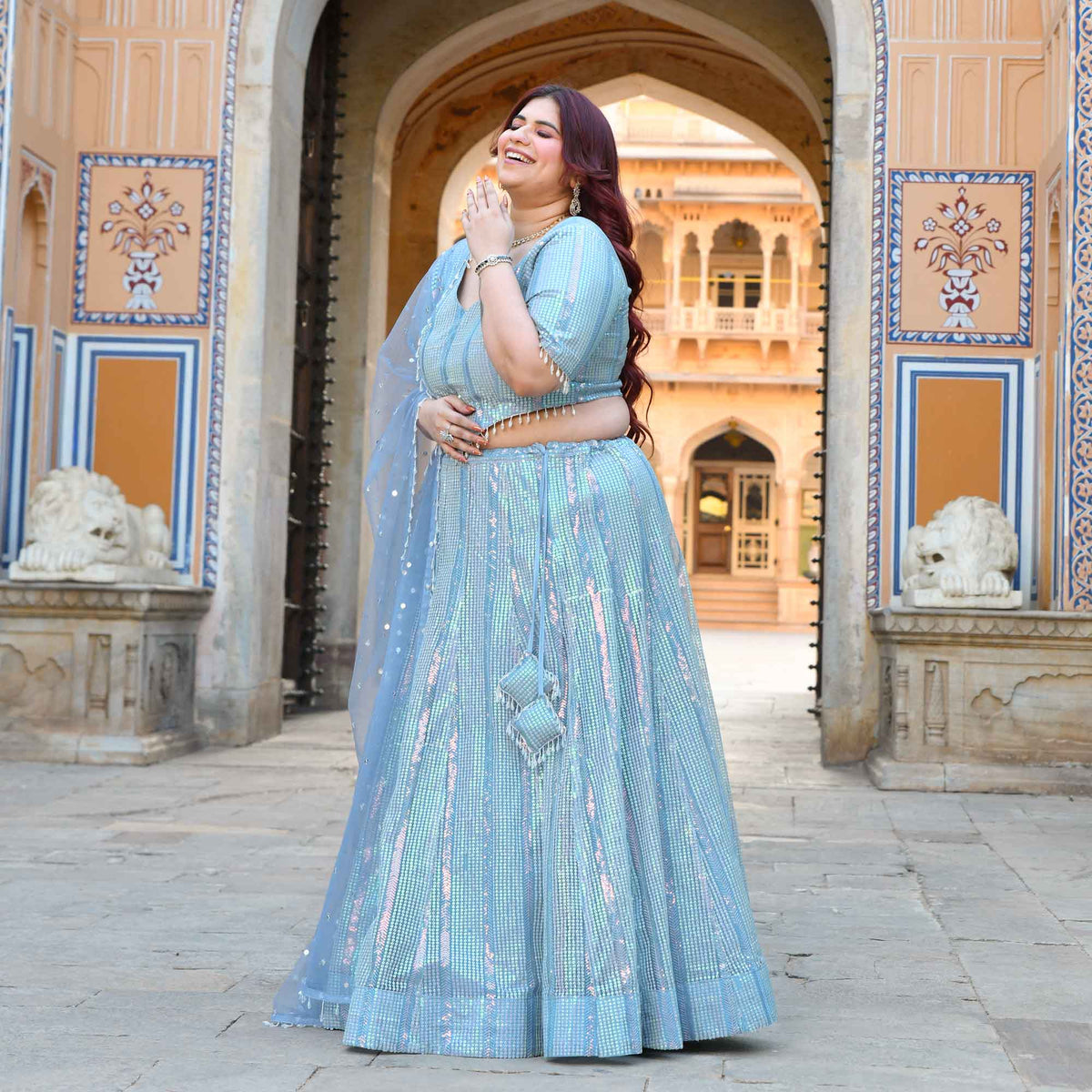 Aphrodite- Soft Metallic Blue Sequin Embroidered Lehenga Set