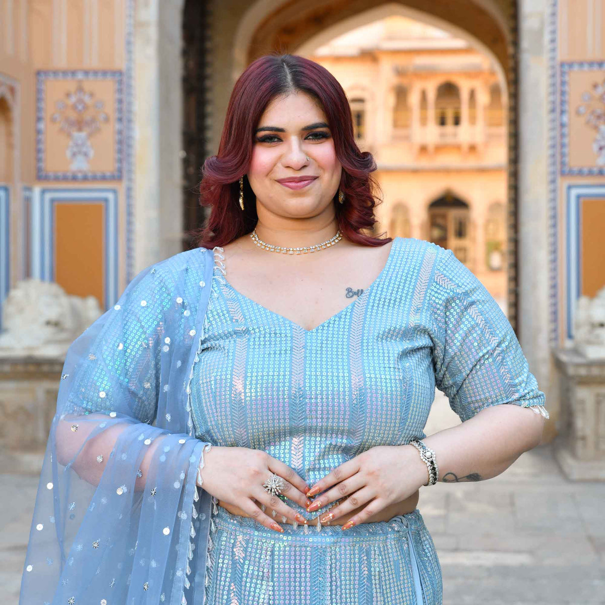 Aphrodite- Soft Metallic Blue Sequin Embroidered Lehenga Set