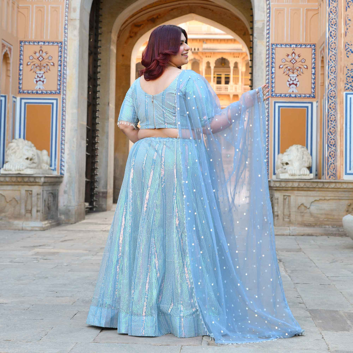 Aphrodite- Soft Metallic Blue Sequin Embroidered Lehenga Set