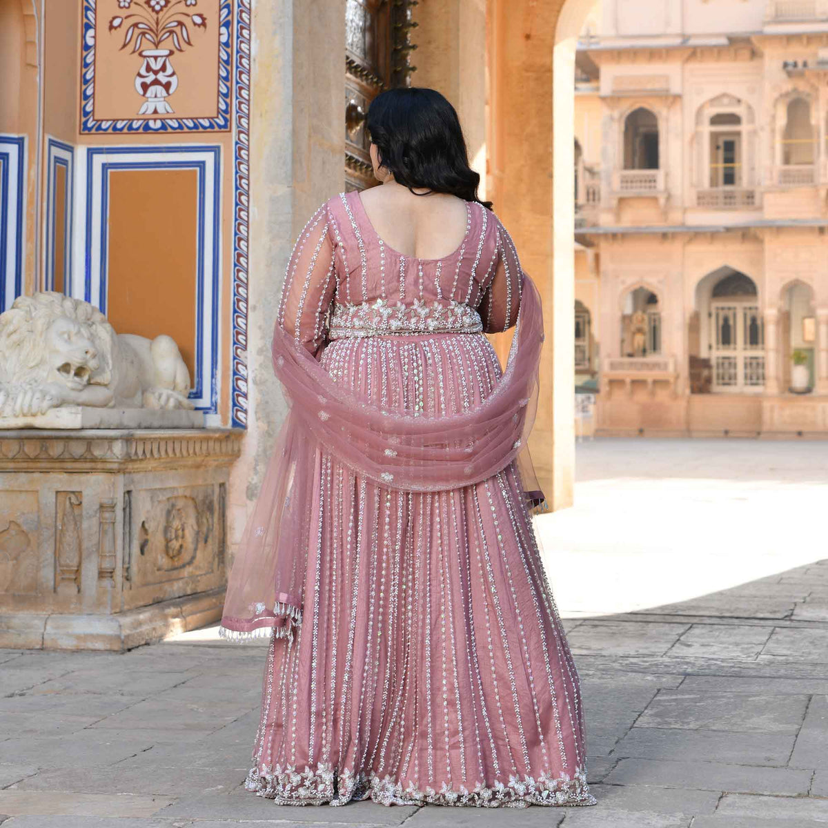 Iris- Apricot Blush Pearl & Sequin Embroidered Net Lehenga Set