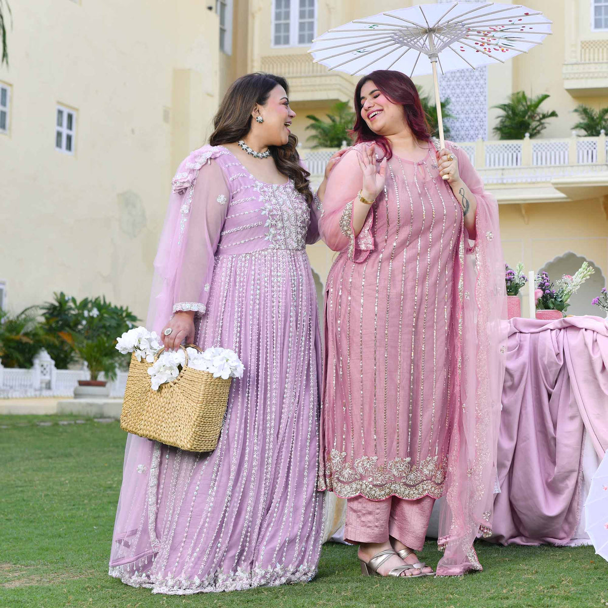 Dione- Periwinkle Pearl & Sequin Embroidered Net Cape Lehenga Set