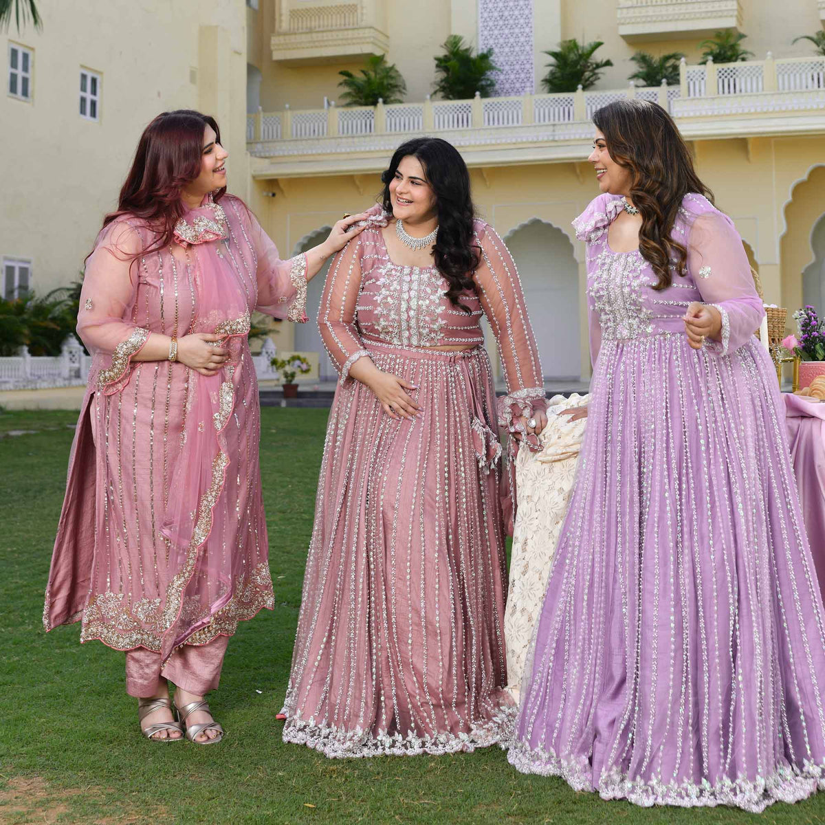 Dione- Periwinkle Pearl & Sequin Embroidered Net Cape Lehenga Set