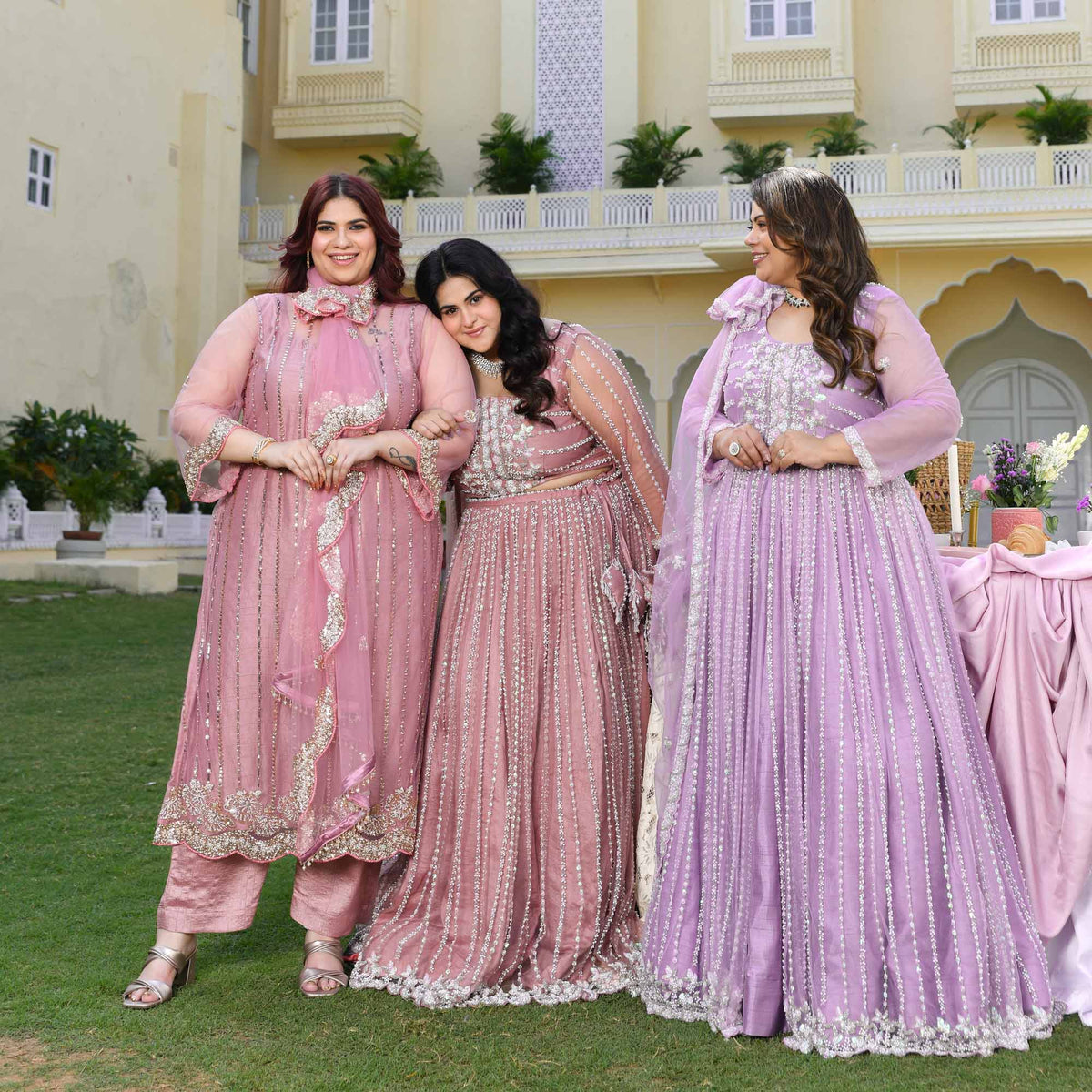 Dione- Periwinkle Pearl & Sequin Embroidered Net Cape Lehenga Set