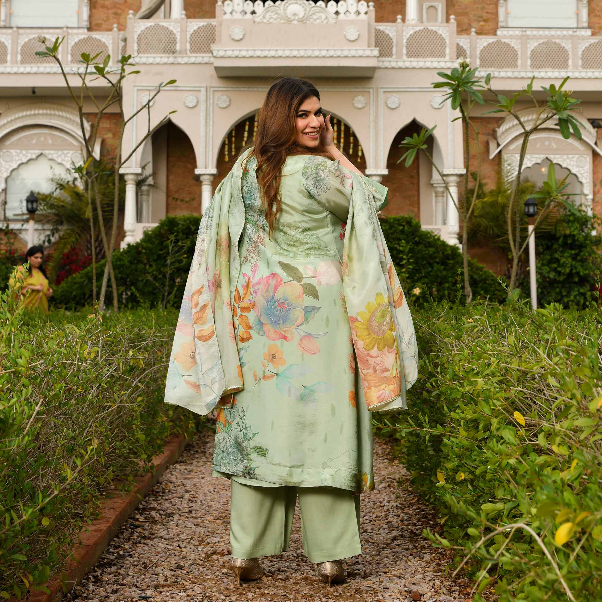 Vanilla Love- Mint Green Floral Printed Pure Tissue Organza Suit Set