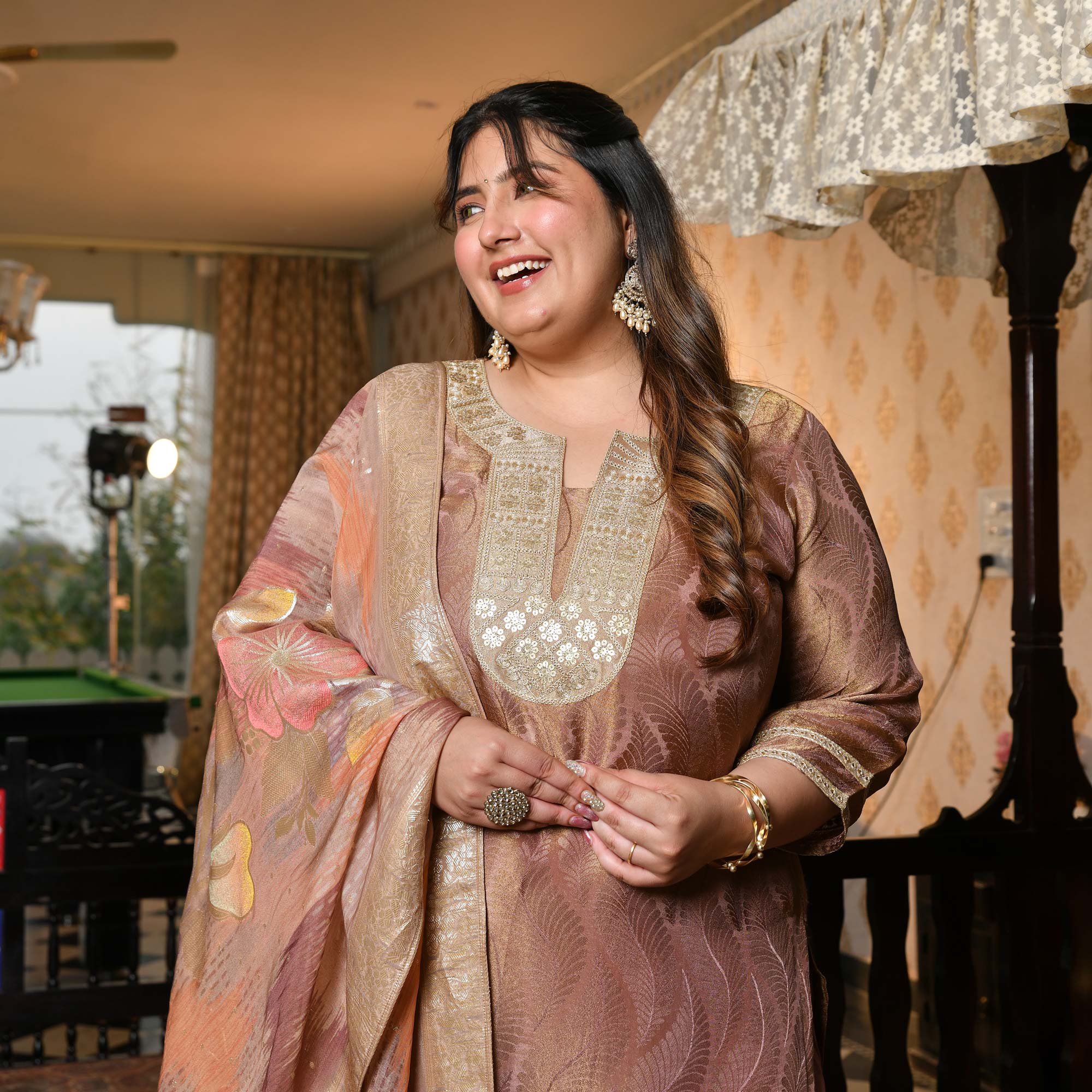 Radha- Rosy Brown Pure Tissue Silk Banarasi suit set