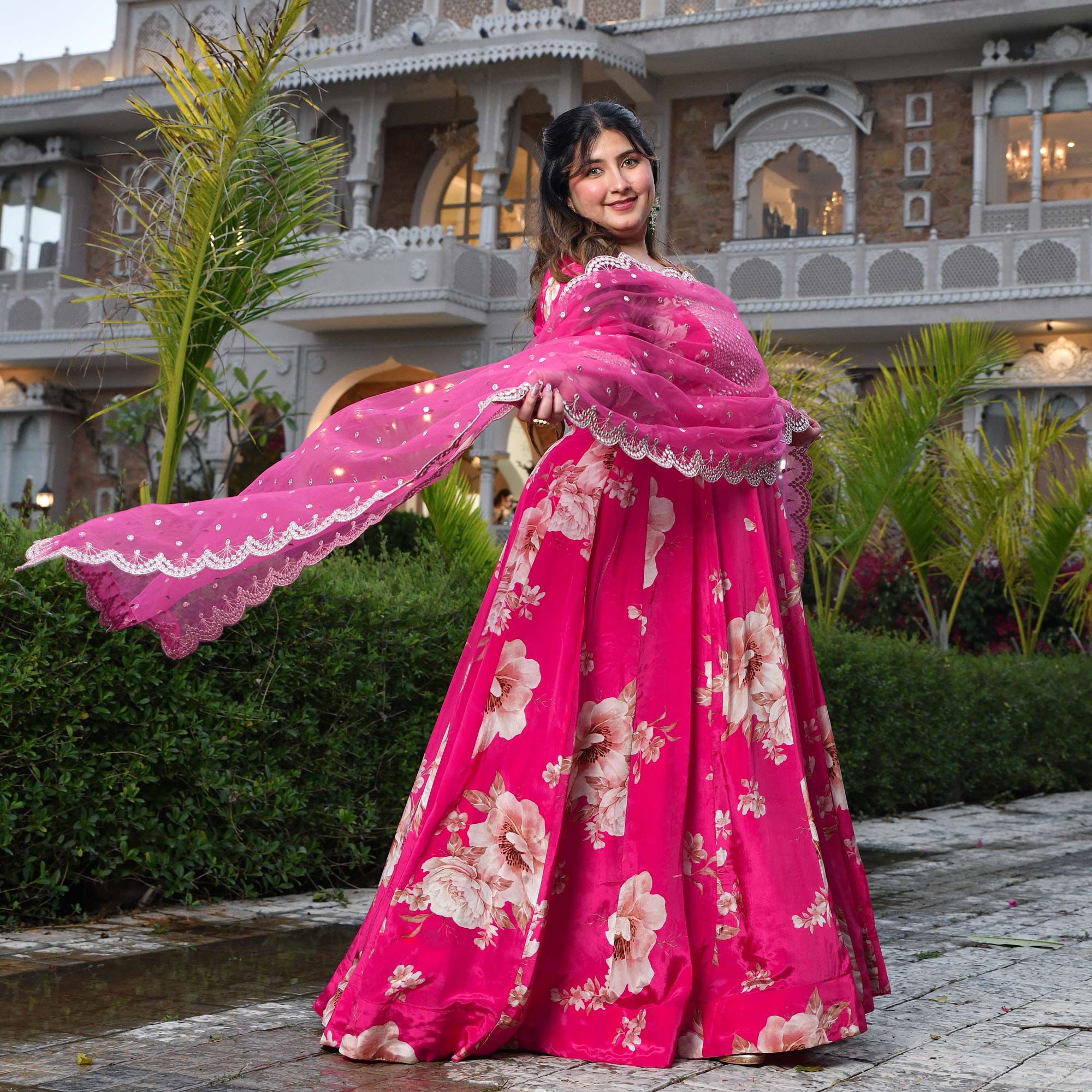 Dream Girl- Pink Pure Crepe Mirror Embroidered Anarkali Set