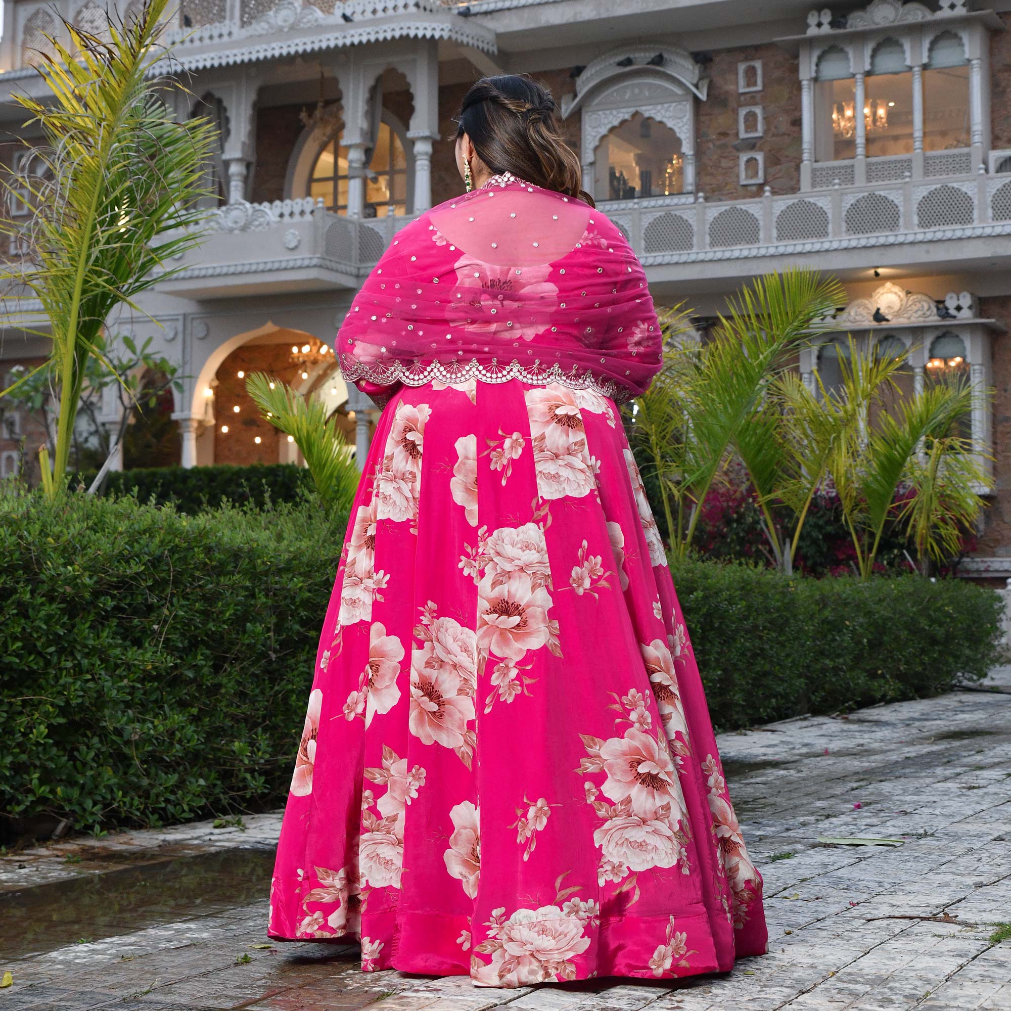 Dream Girl- Pink Pure Crepe Mirror Embroidered Anarkali Set
