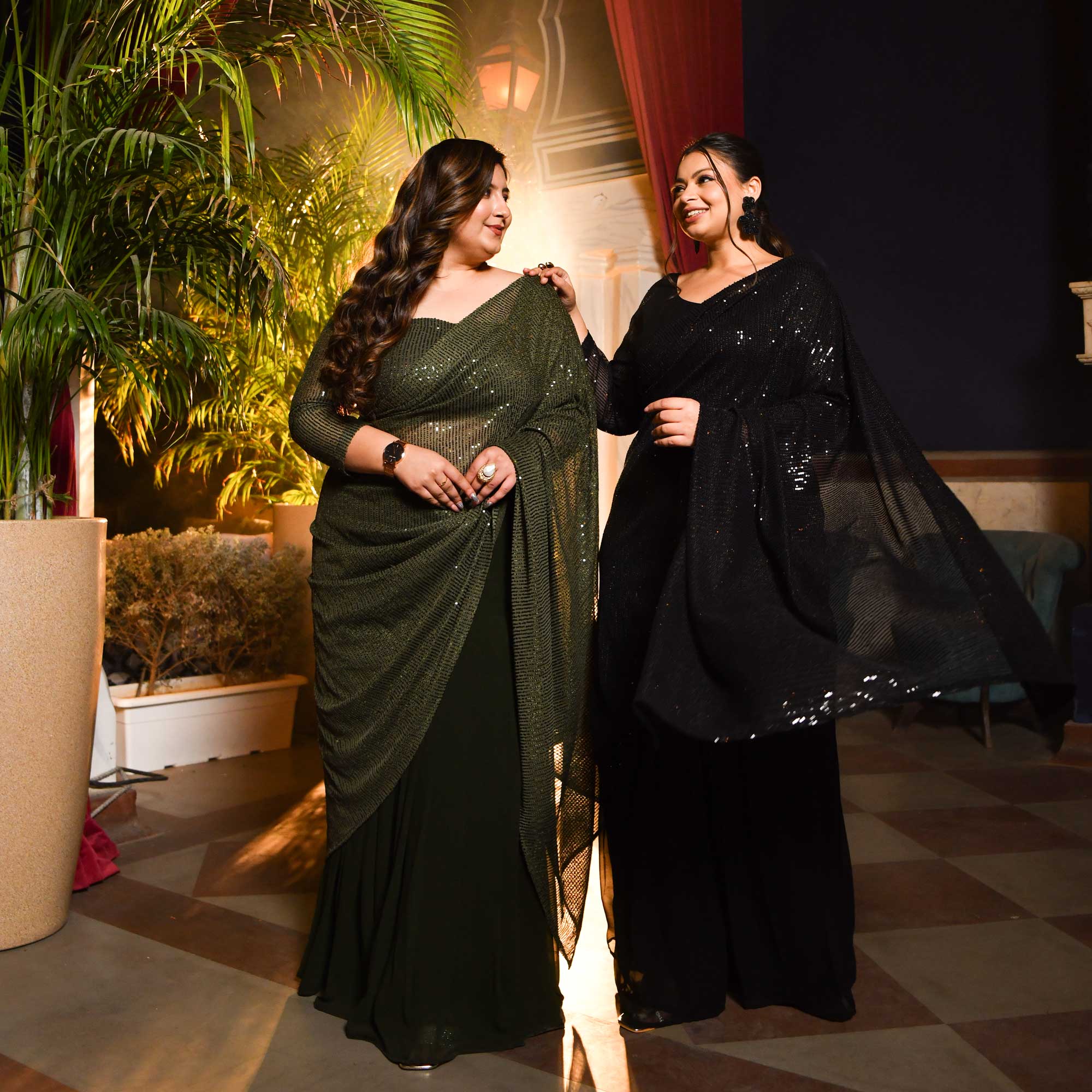 Cosmic Black Sequin Drape Saree Set