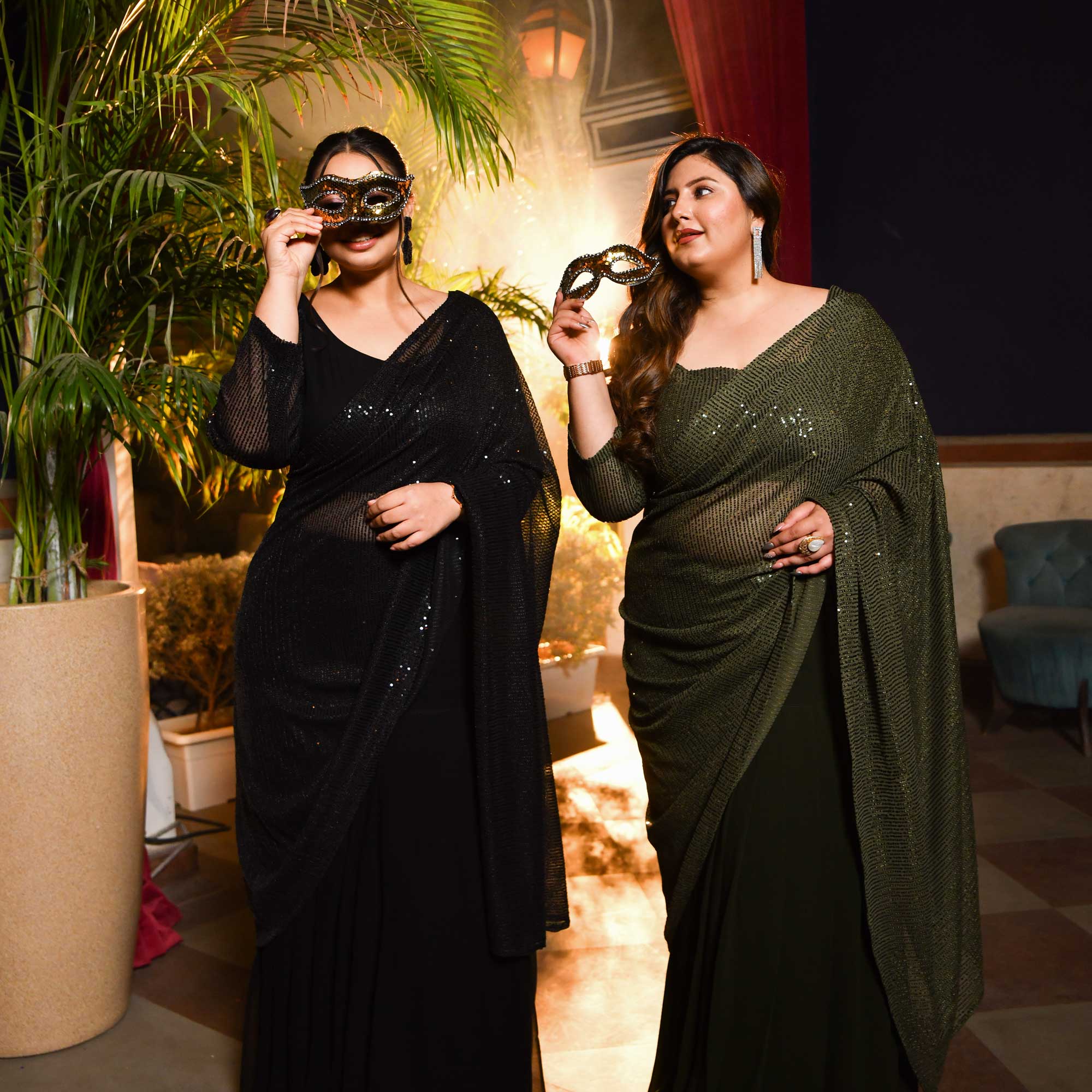 Cosmic Black Sequin Drape Saree Set