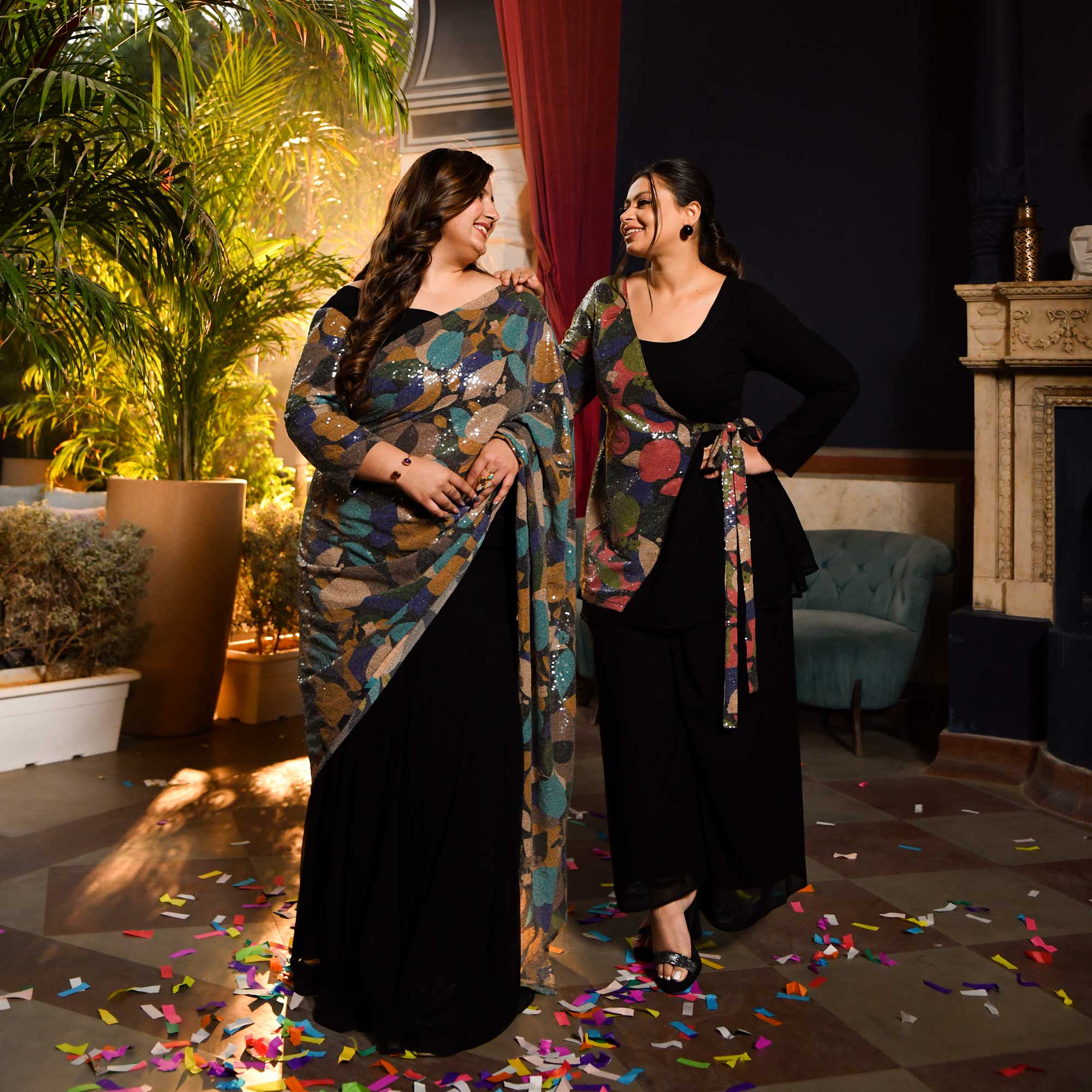 Grove In Black Galaxy Sequin Georgette Co-Ord Set