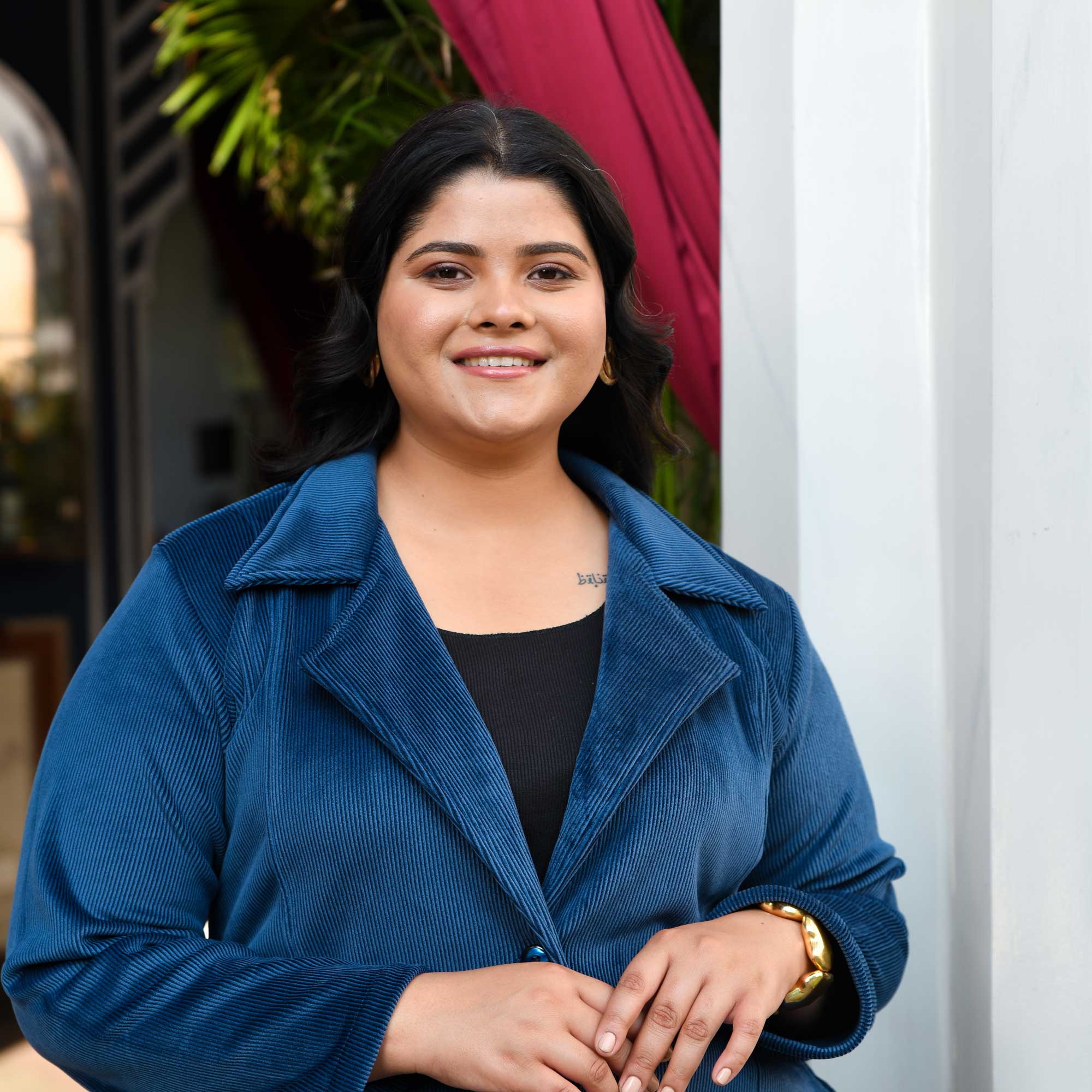 Woollen Cobalt Blue Corduroy Stretchable Coat