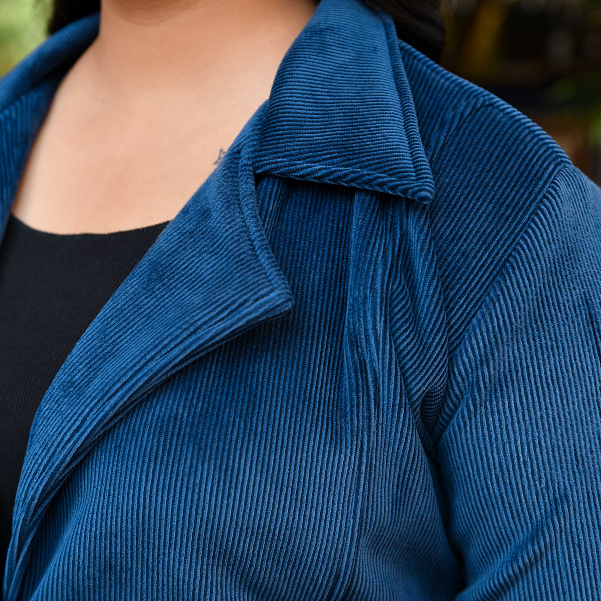 Woollen Cobalt Blue Corduroy Stretchable Coat