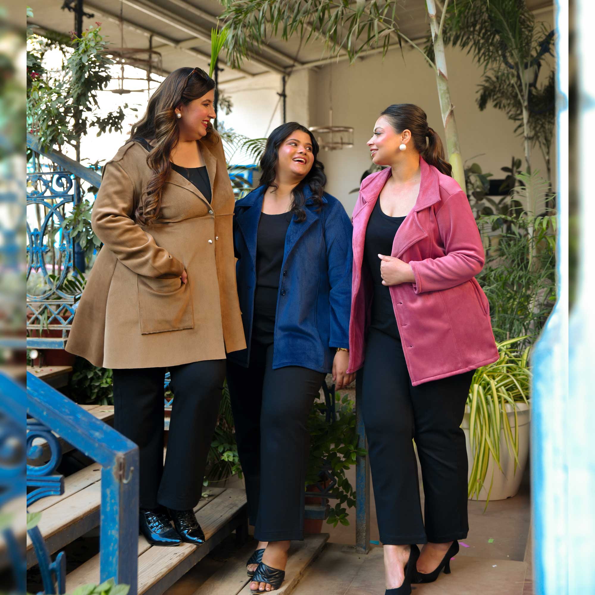 Woollen Cobalt Blue Corduroy Stretchable Coat