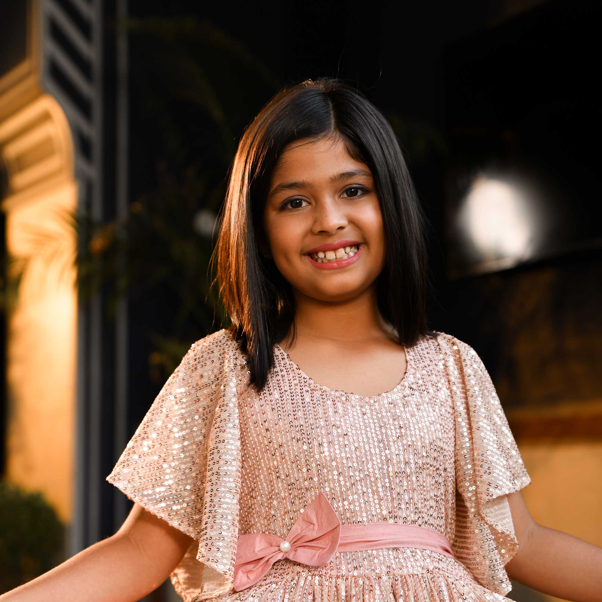 Blush Blossom Sequin Net Stretchable Kids Dress