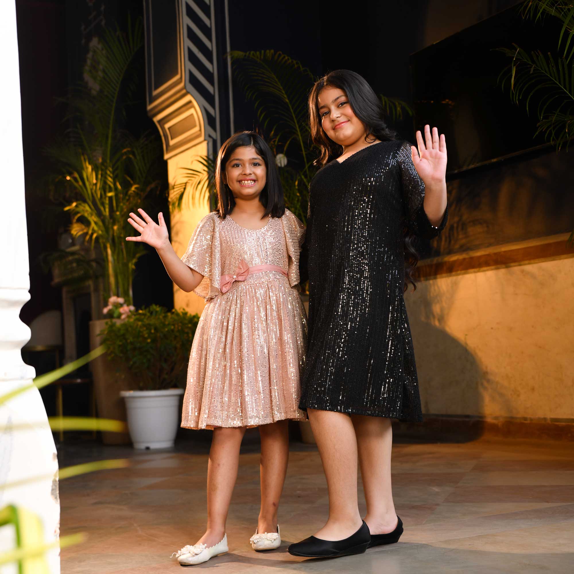 Blush Blossom Sequin Net Stretchable Kids Dress
