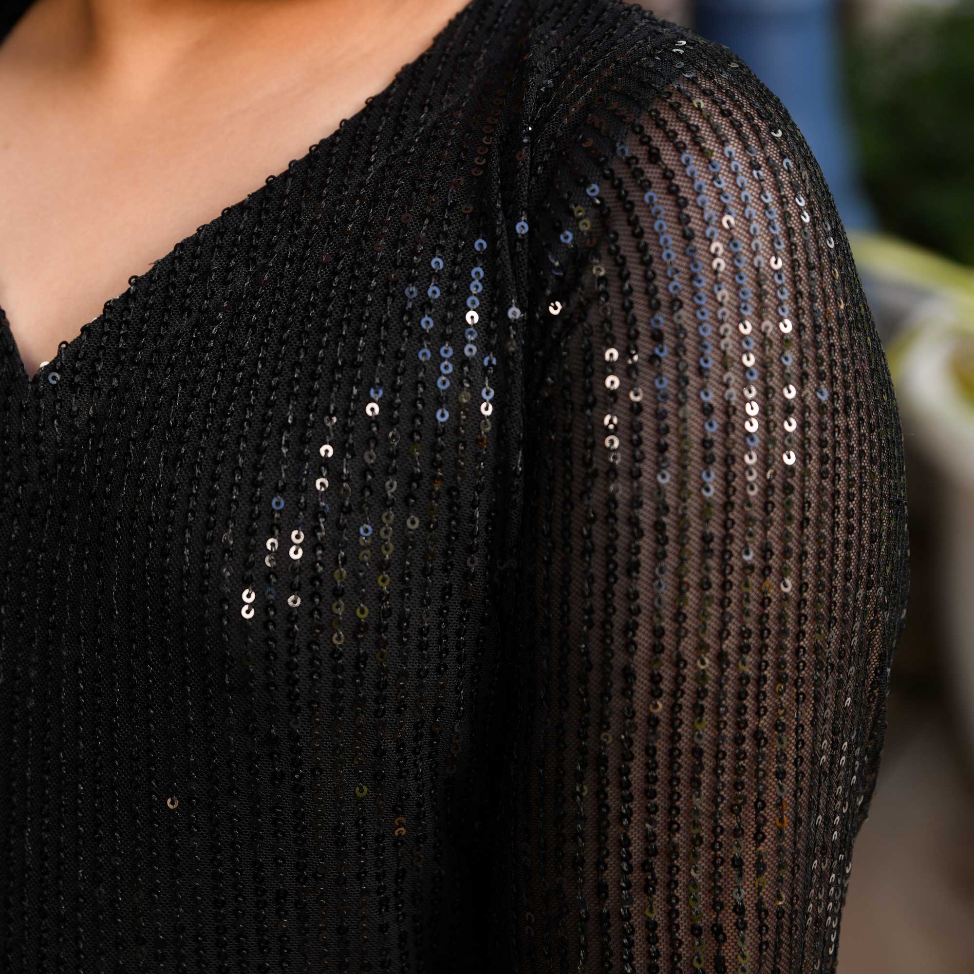 Starry Night Black Sequin Net Stretchable Kids Dress