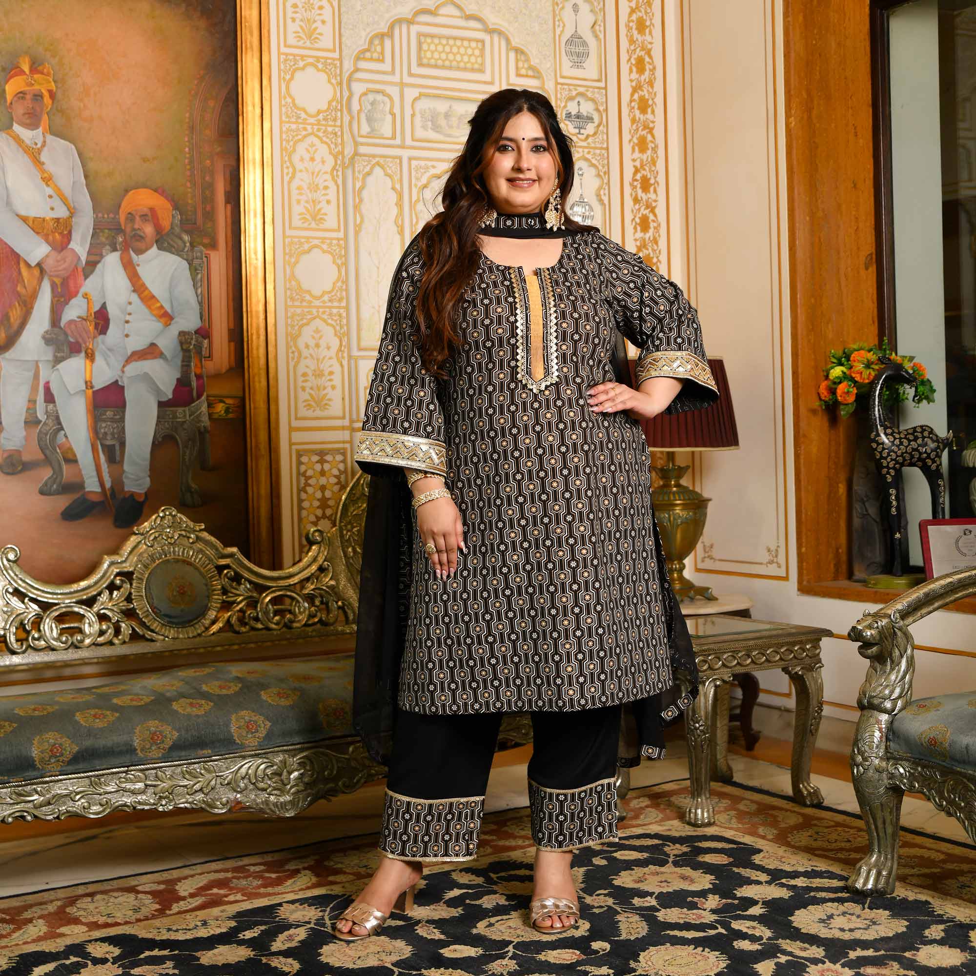 slim fit dress slacks EID DRESS COLLECTION 2019: BLACK EMBELLISHED GHARARA PENT DRESS main image 0