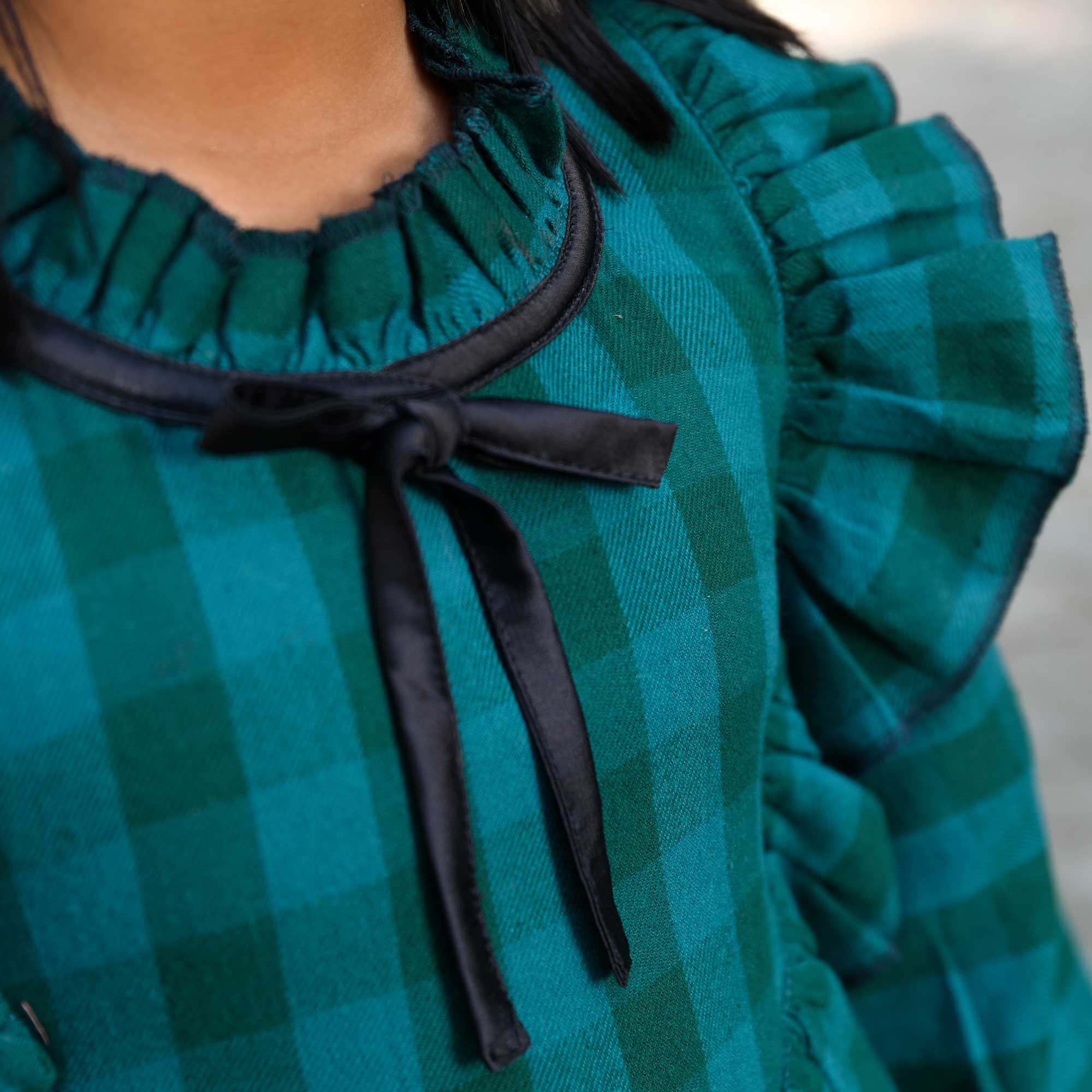 Woollen Teal Tartan Twirl Kids Dress