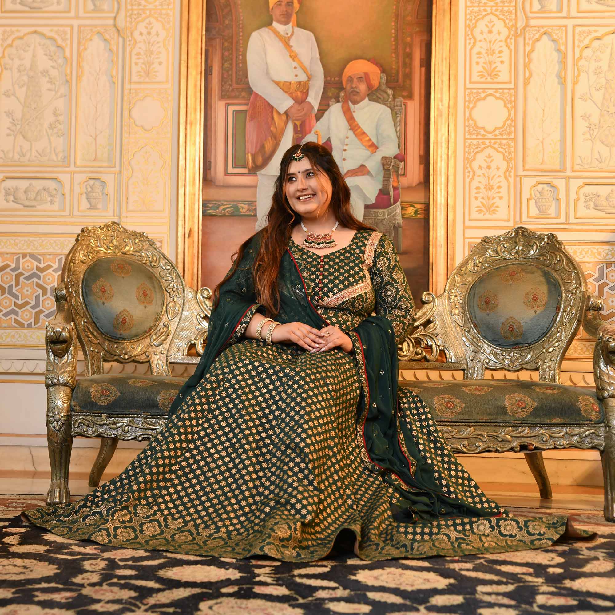 Sajda- Bottle Green & Gold Sequin Embroidered Cotton Anarkali