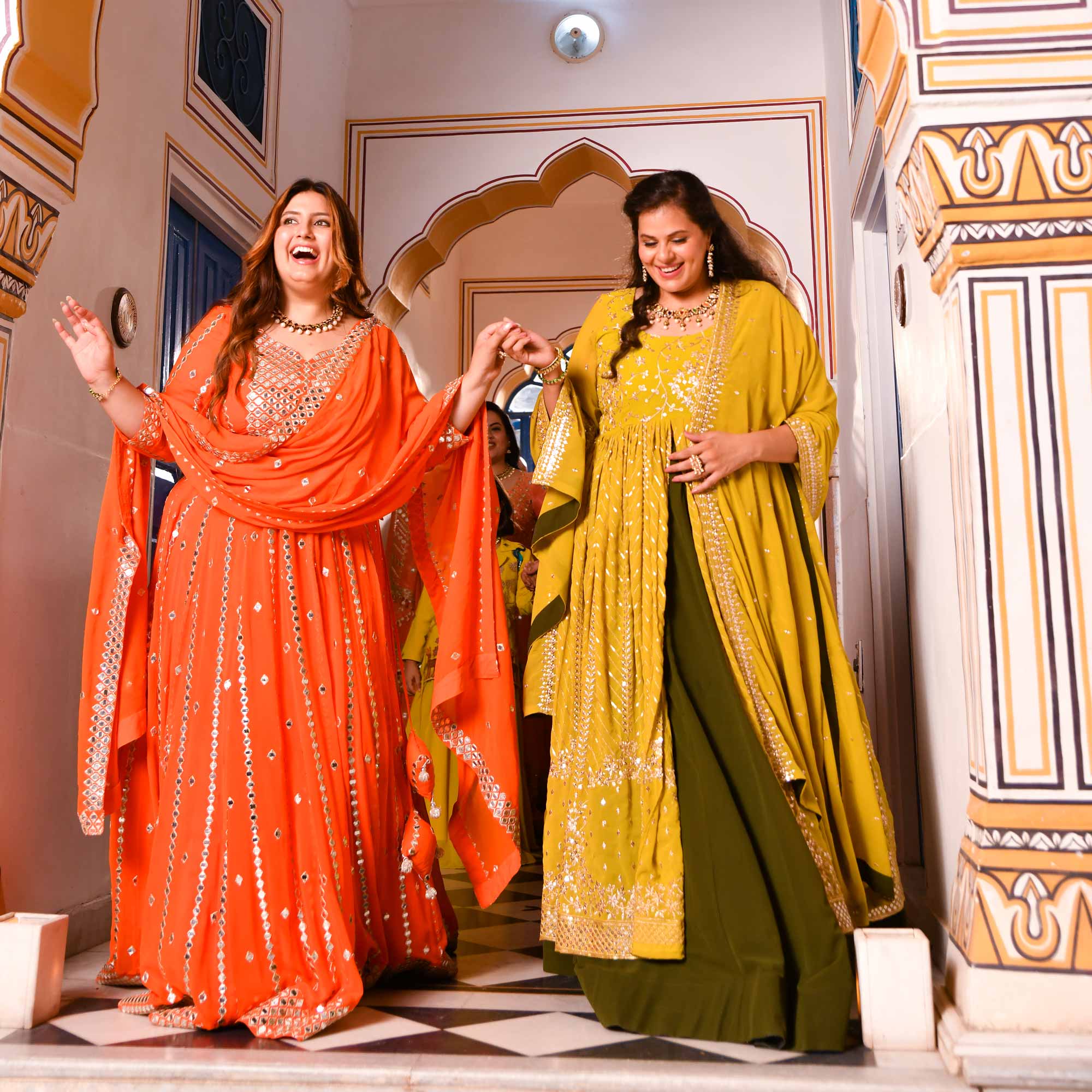 Spiced Mandarine-Orange Mirror Embroidered Pure Georgette Lehenga Set