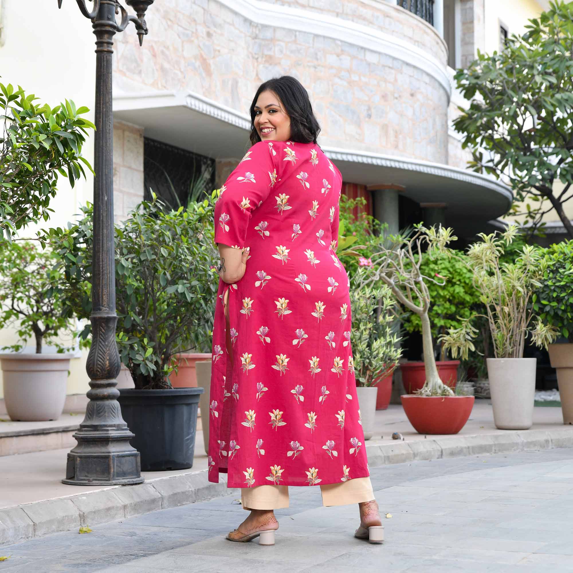 Raspberry Ripple- Fuscia Pink Floral Printed Pure Cotton Kurta