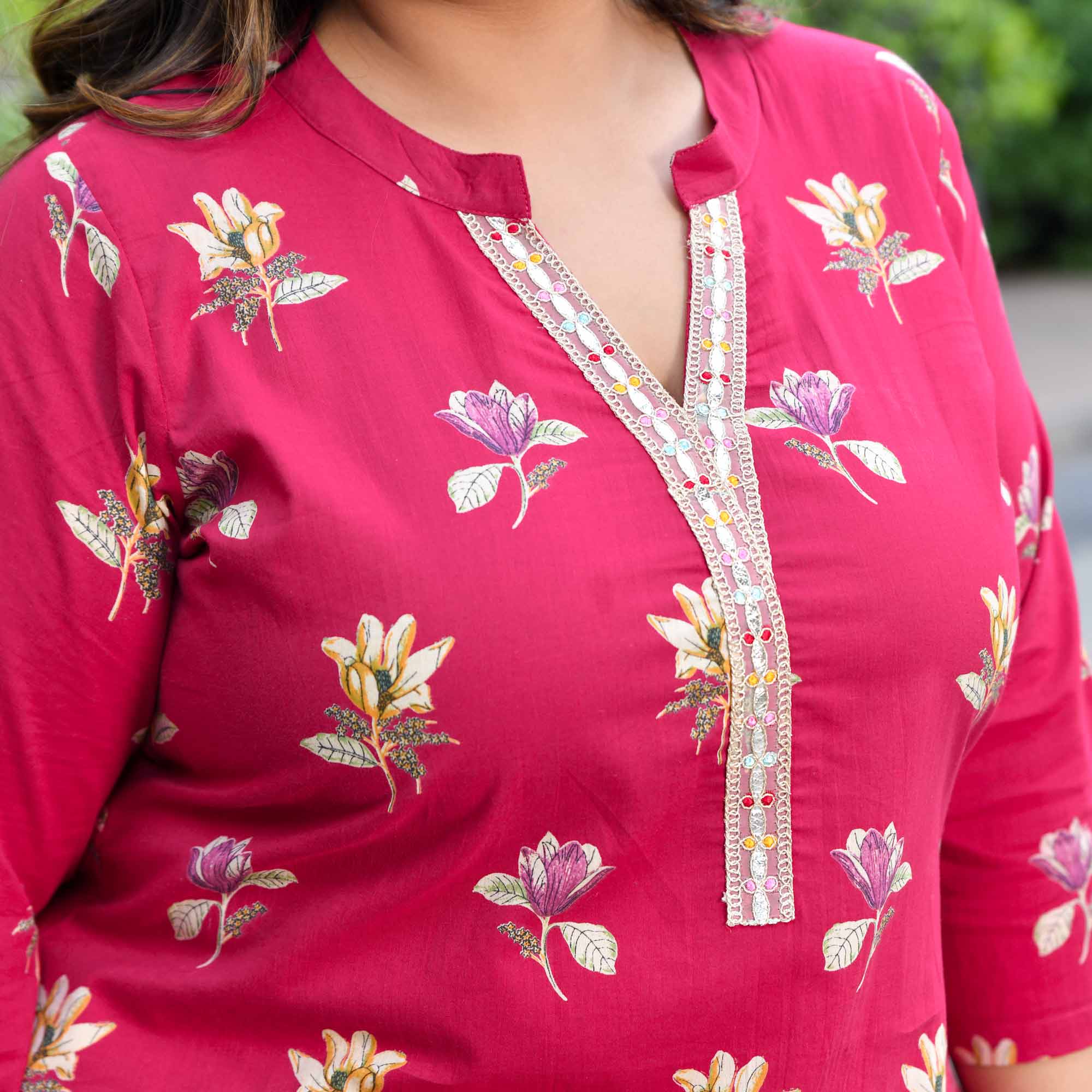 Raspberry Ripple- Fuscia Pink Floral Printed Pure Cotton Kurta
