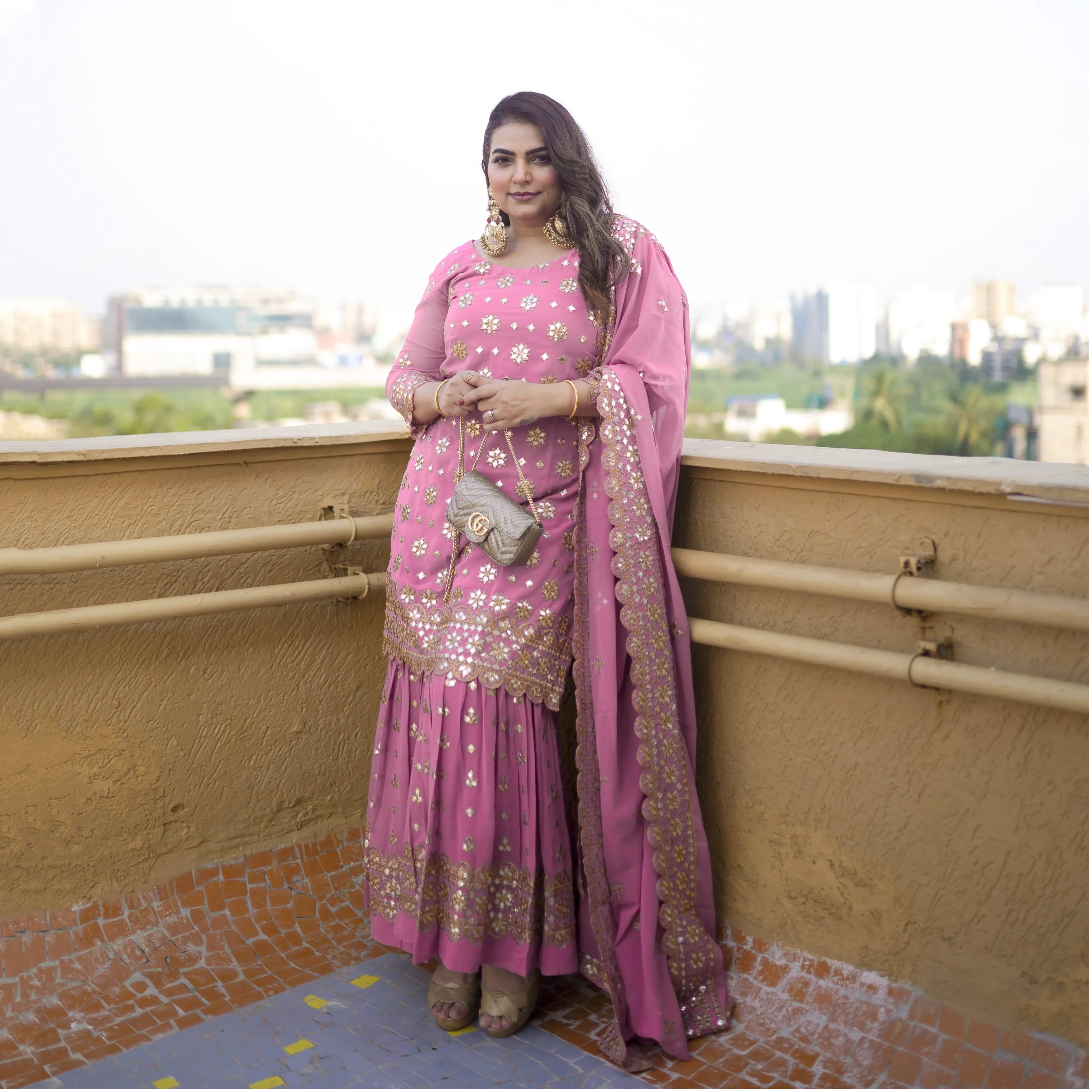 Deep Blush Gota Patti Georgette Sharara Set