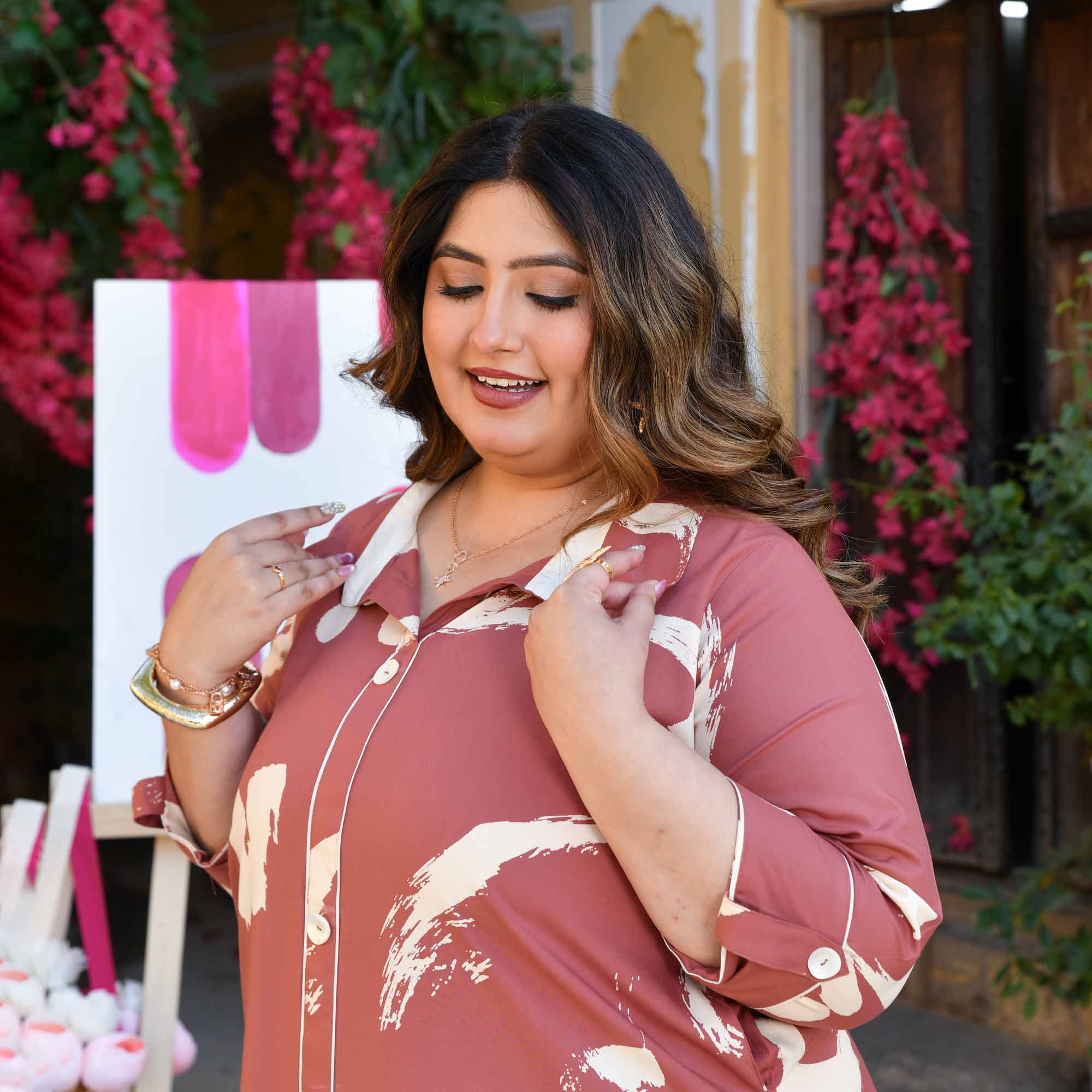 Falooda- Onion Pink Abstract Heavy GSM Rayon Cotton Kurta