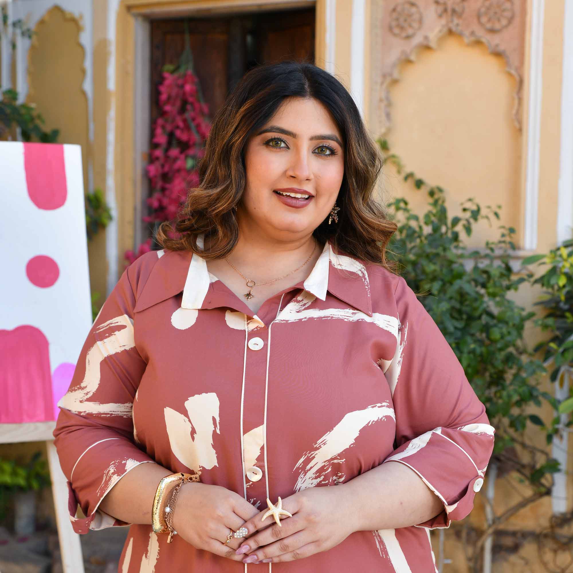 Falooda- Onion Pink Abstract Heavy GSM Rayon Cotton Kurta