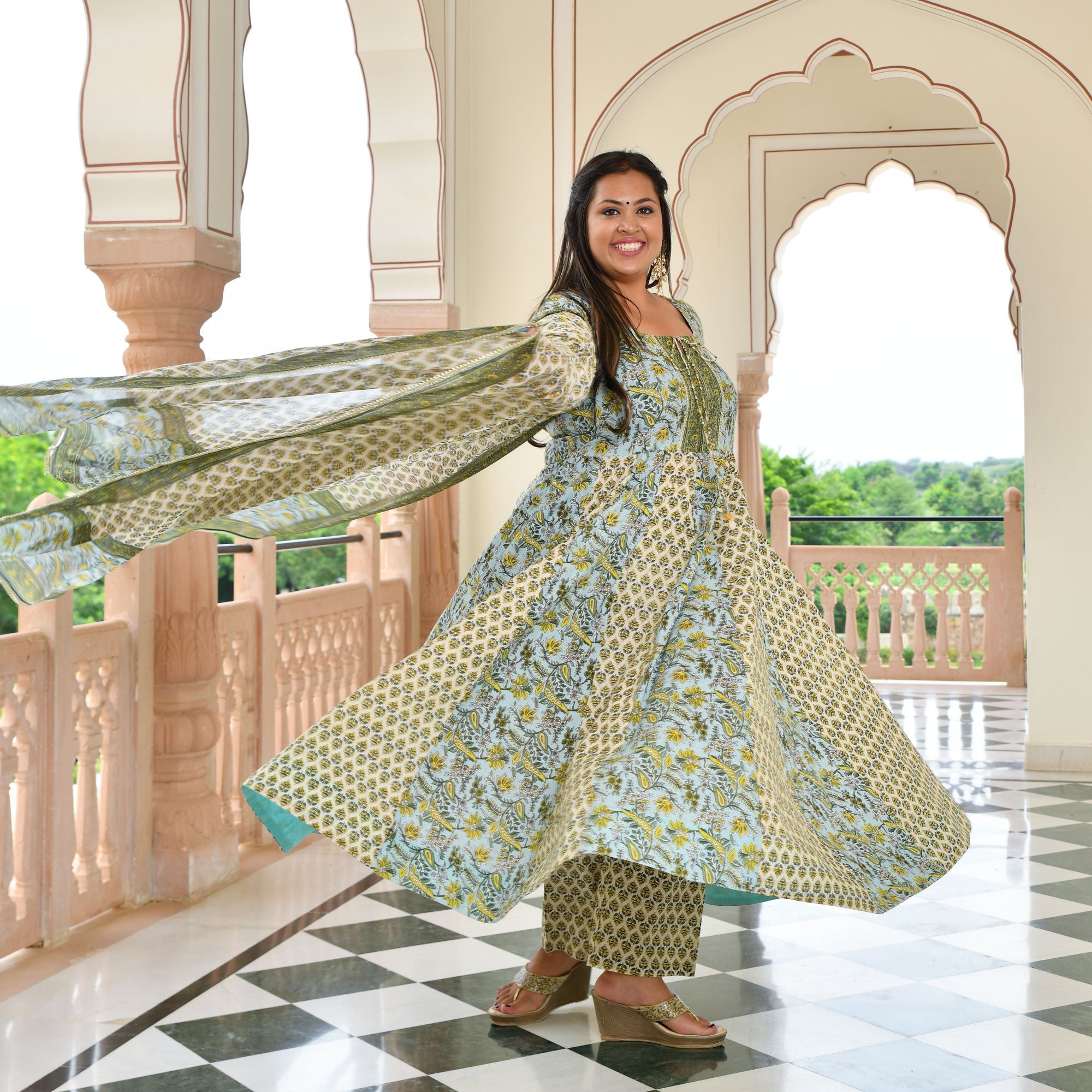 Celestial Bloom Floral Cotton Anarkali