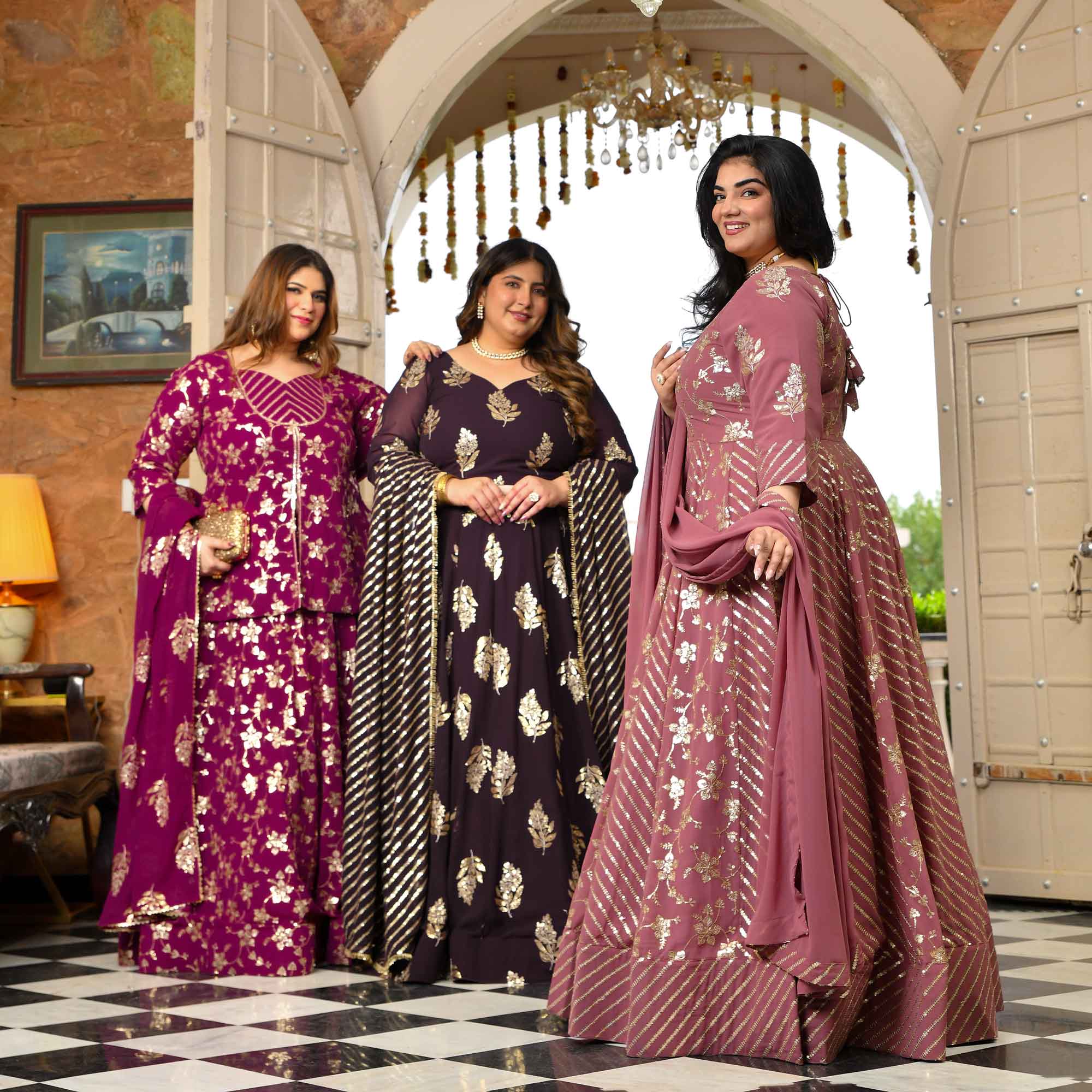 Coca Cola- Vintage Plum Sequin Embroidered Georgette Lehenga Set