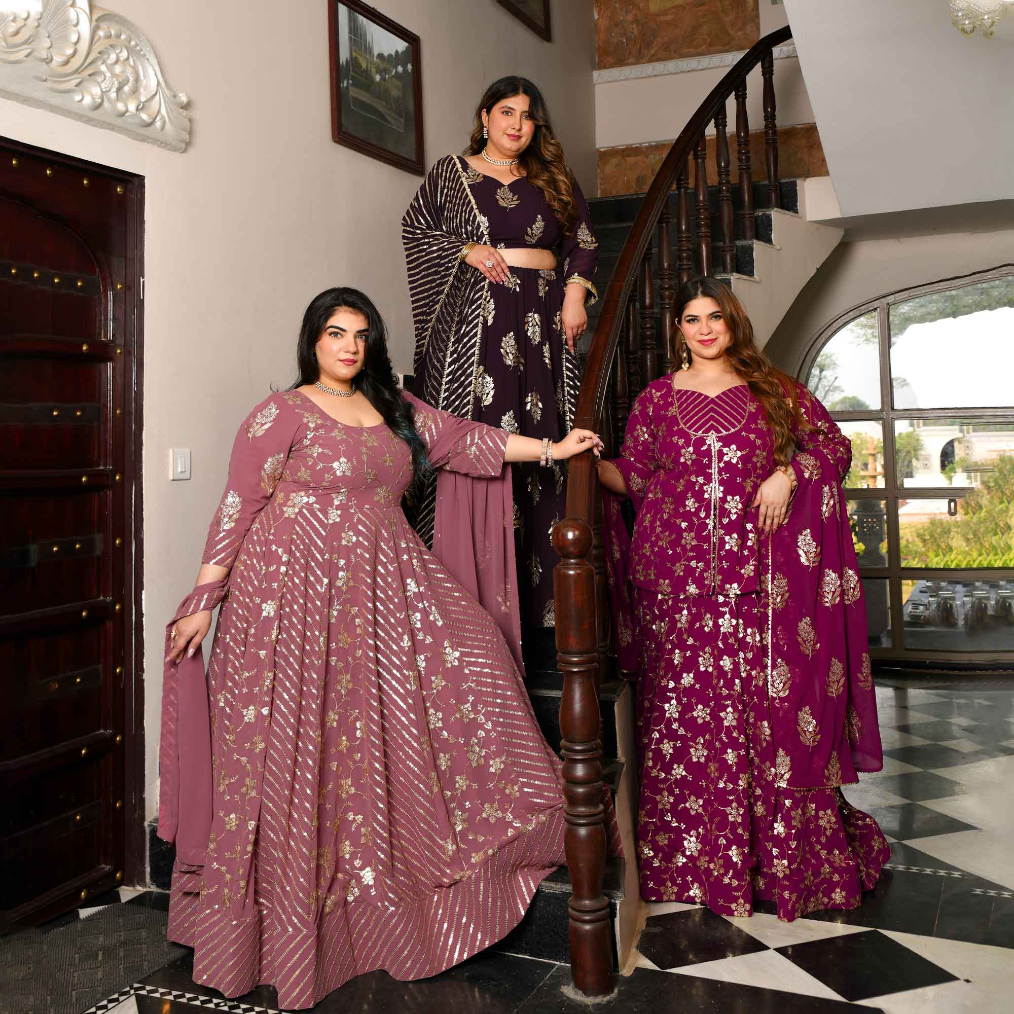 Aap Jaisa Koi- Plum Sequin Embroidered Georgette Koti Lehenga Set