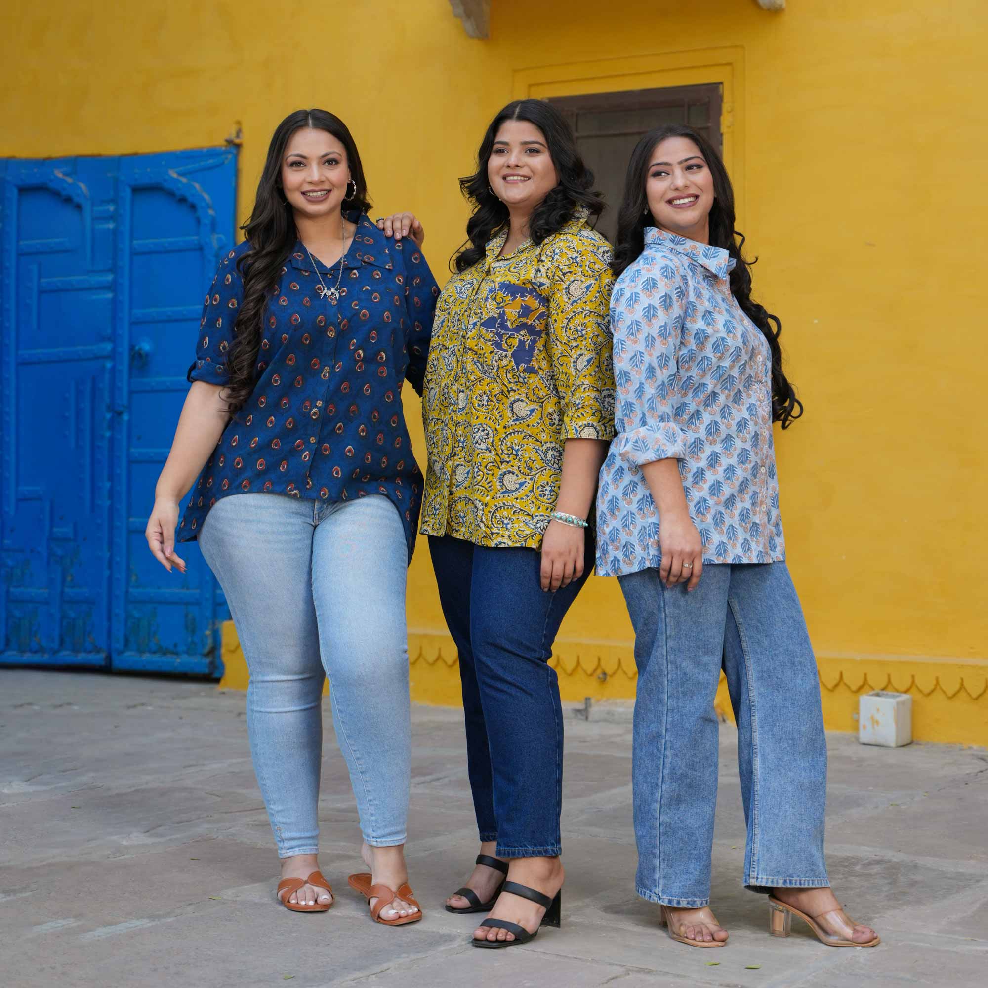 Icy Blue Handblock Printed Cotton Shirt