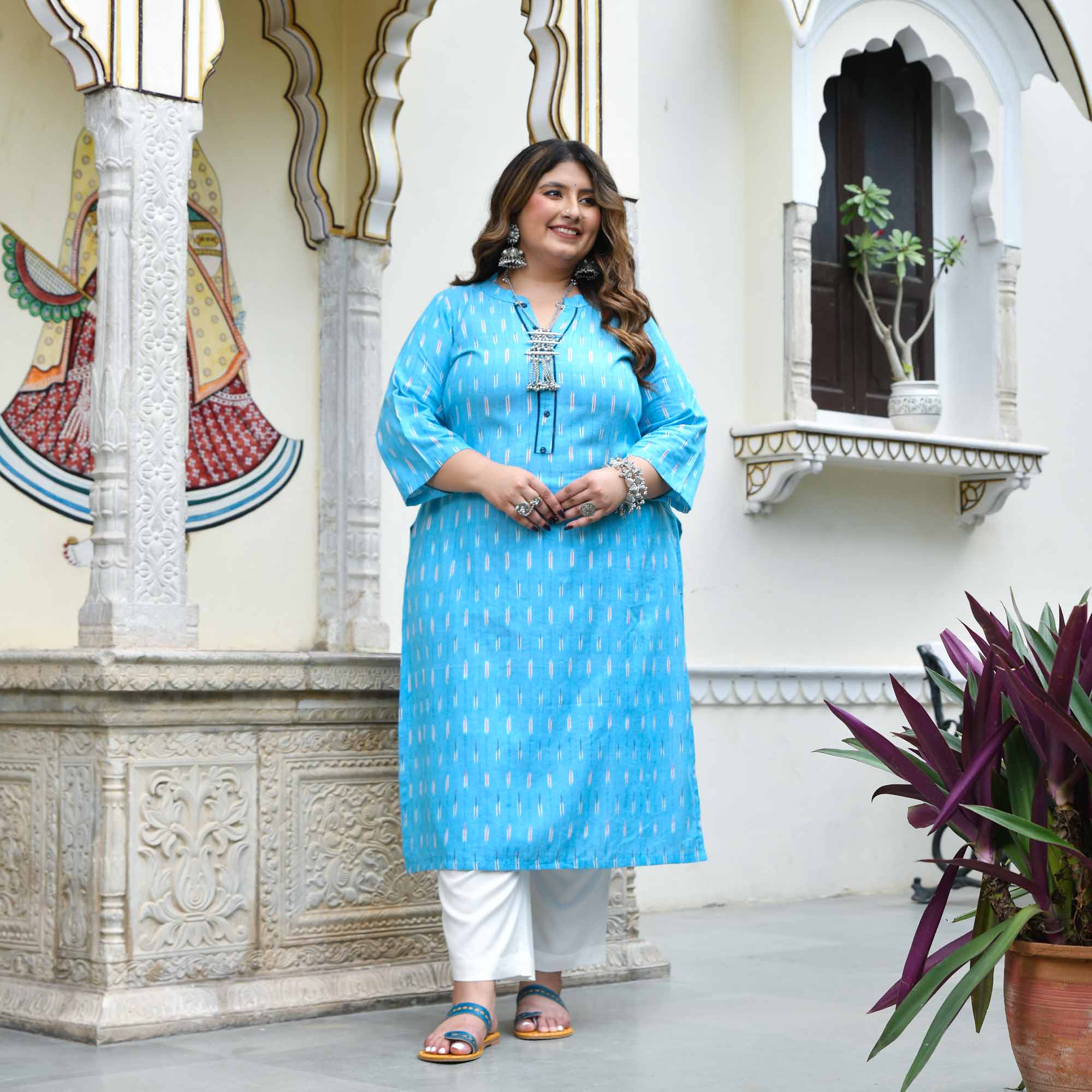 Megh- Sky Blue Ikat Handwoven Organic Cotton Kurta