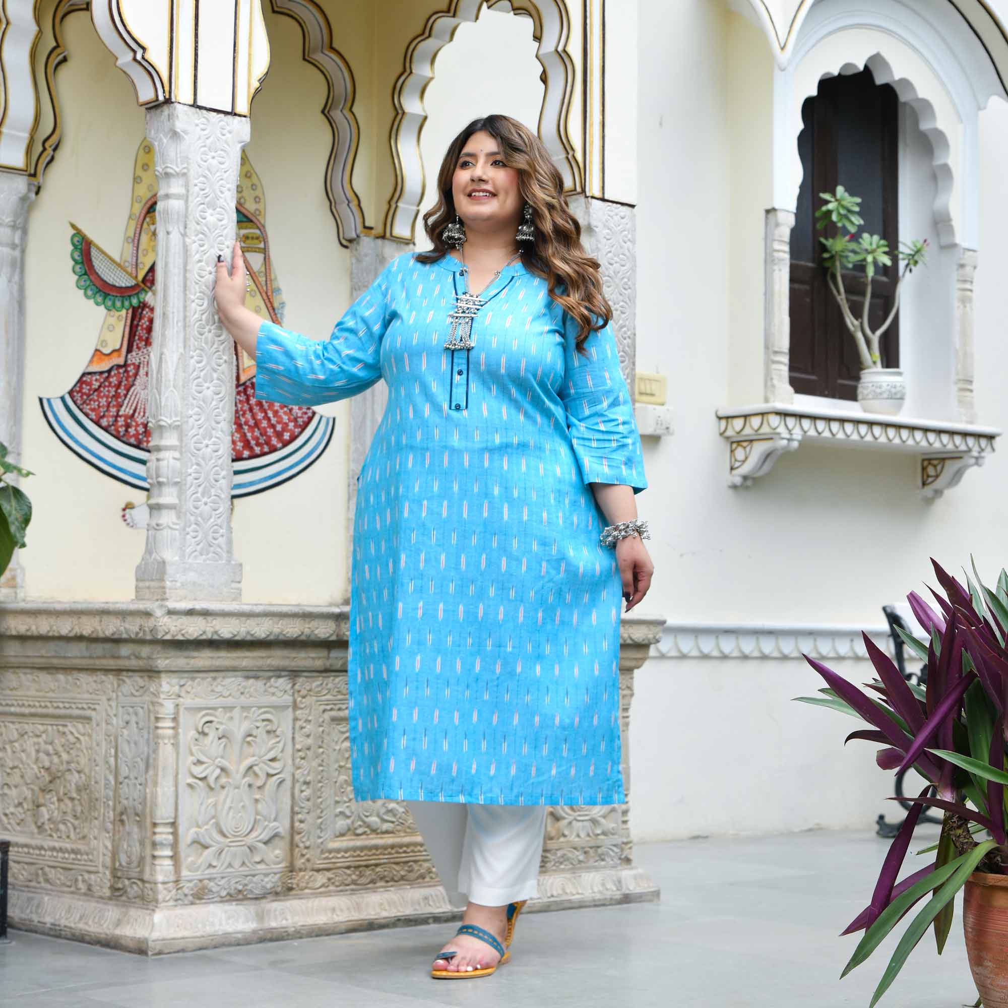 Megh- Sky Blue Ikat Handwoven Organic Cotton Kurta