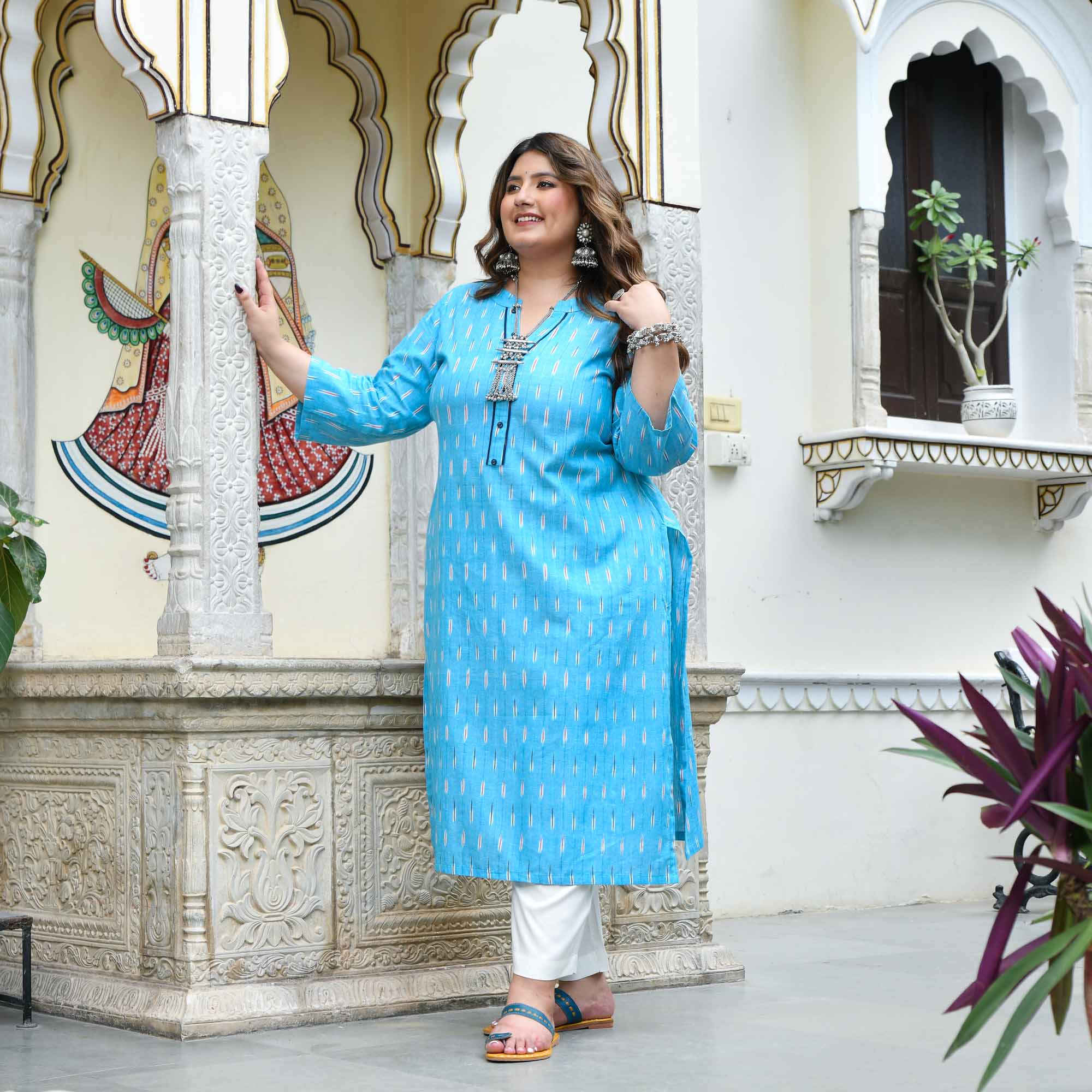 Megh- Sky Blue Ikat Handwoven Organic Cotton Kurta