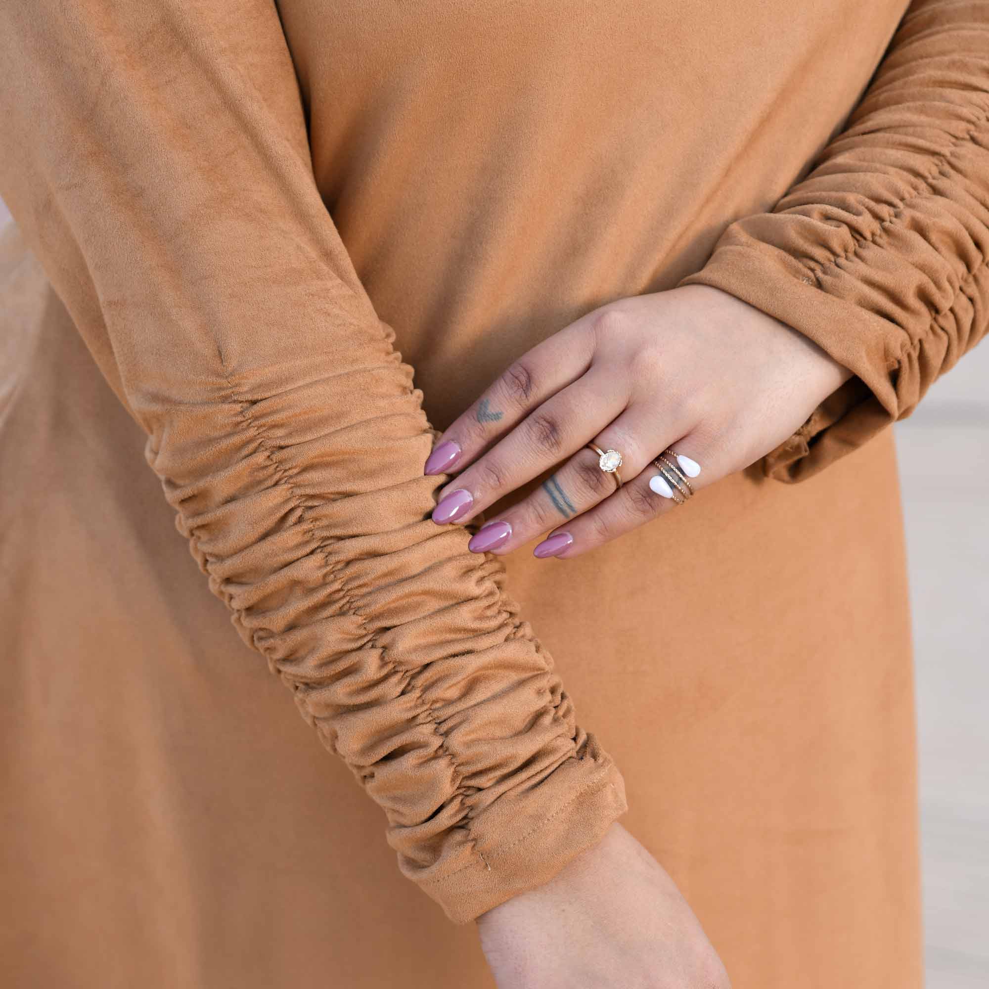 Mochaccino- Woollen Beige Fleece Brushed Aline Cowl Dress