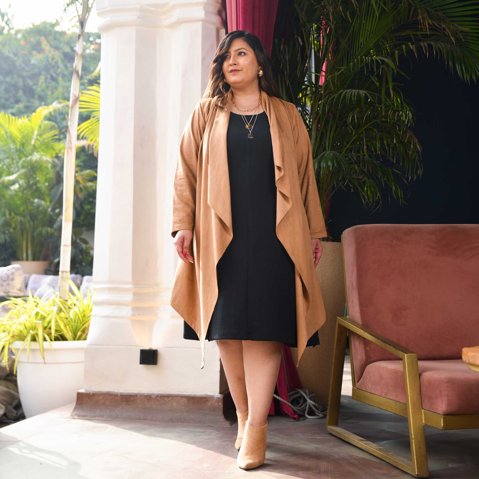 Woollen Ginger Gleam Suede Stretchable Coat