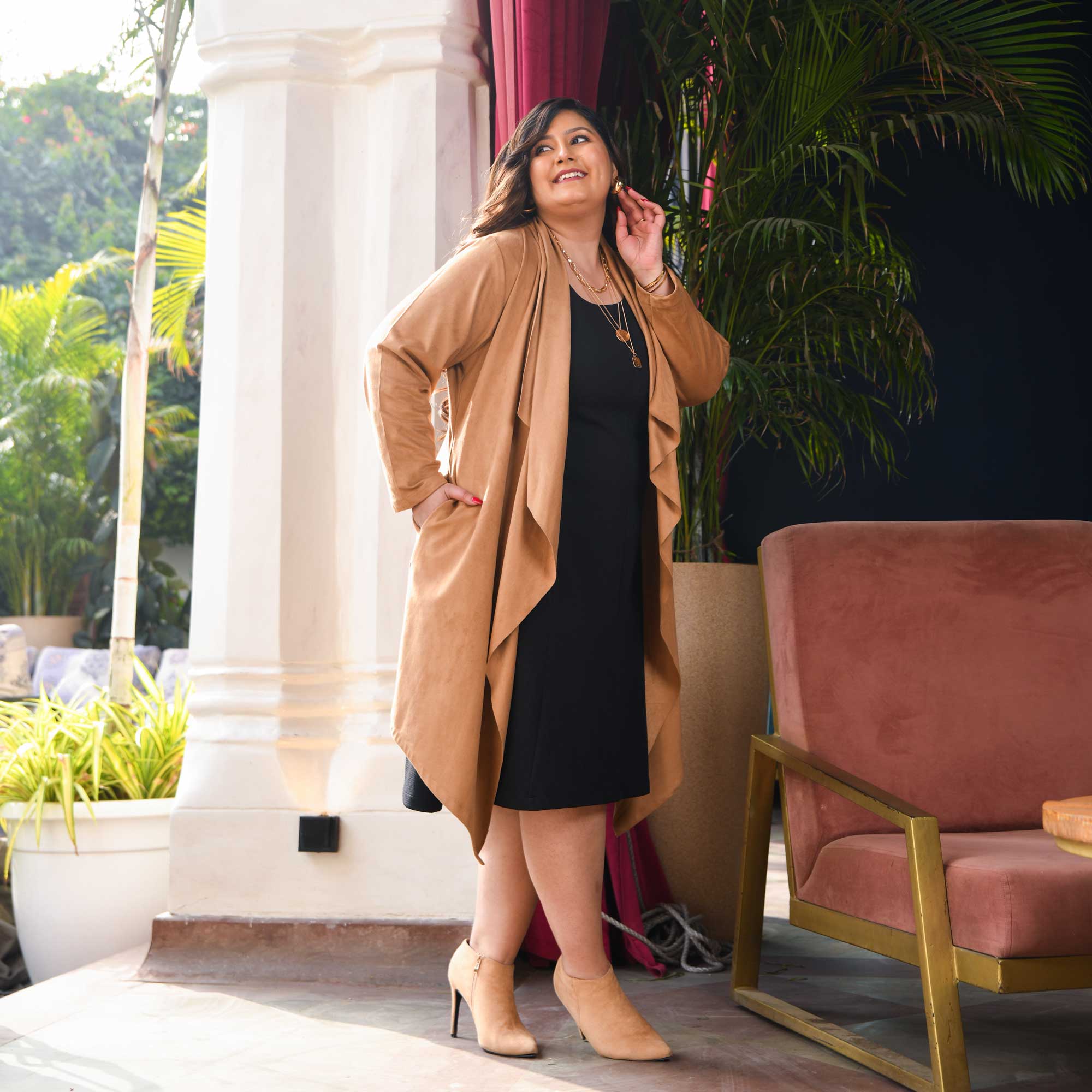 Woollen Ginger Gleam Suede Stretchable Coat