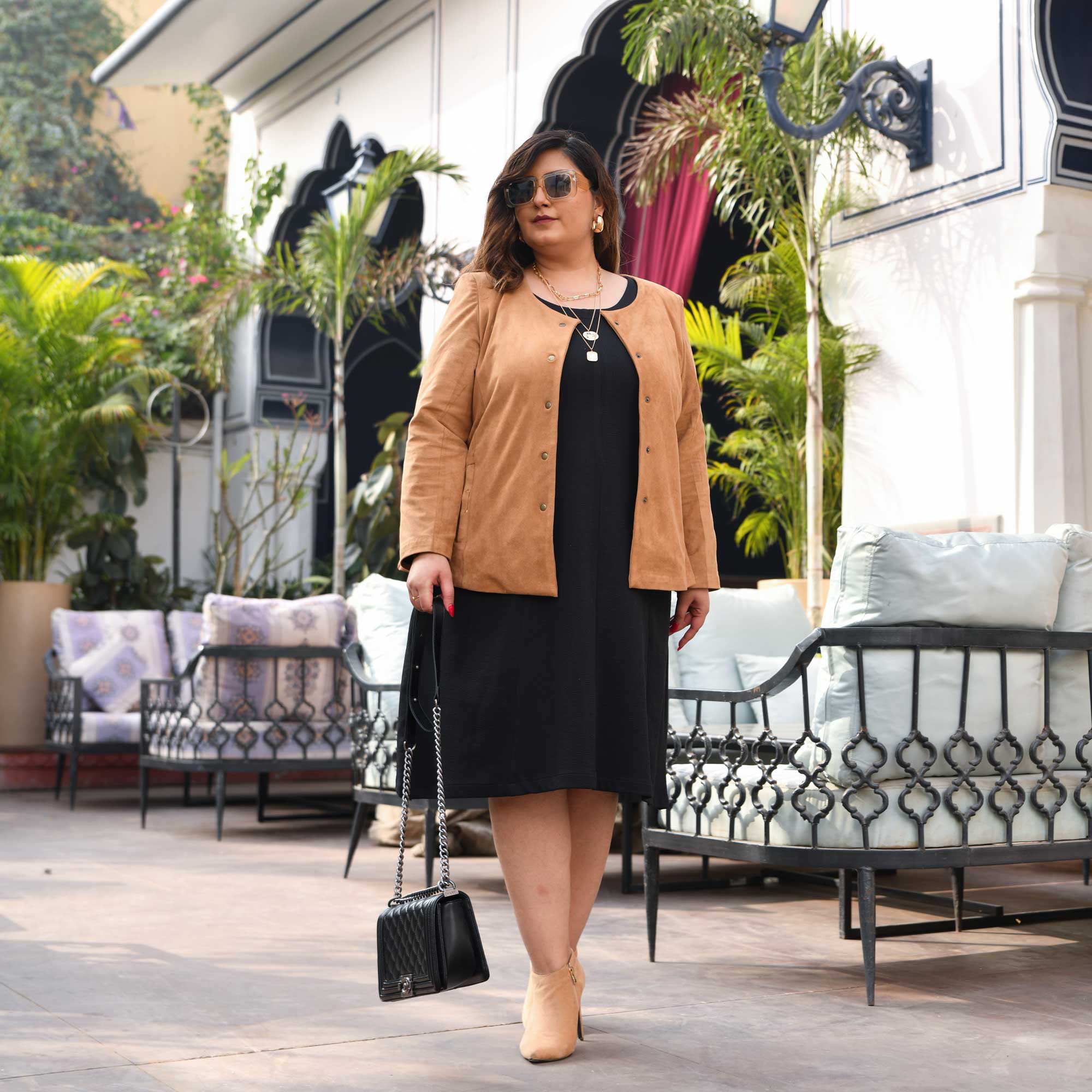 Woollen Beige Bronzed Suede Lycra Stretchable Jacket