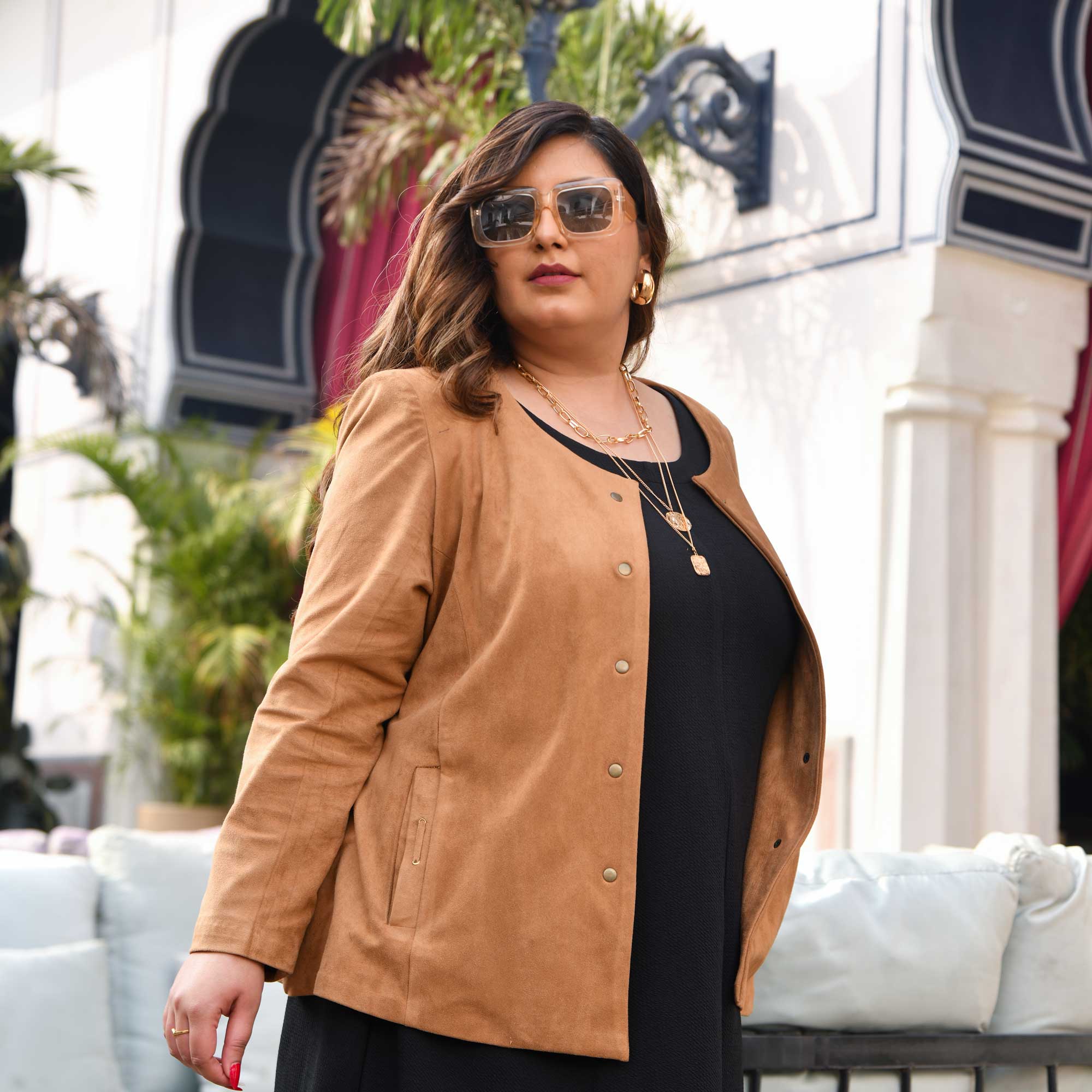 Woollen Beige Bronzed Suede Lycra Stretchable Jacket